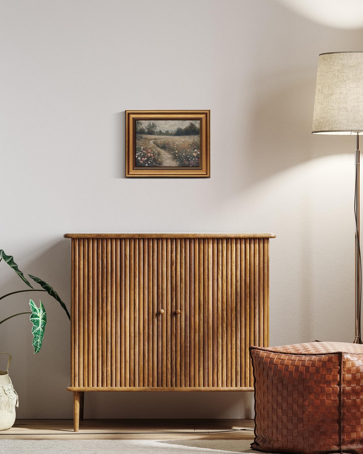 HUARCEY Gold Framed Vintage Wall Art for Living Room, Flowers Painting Prints Shelf Decor for Kitchen, Landscape Bedroom Wall Art, Christmas Gifts for Friends or Family (Flowers Path - 8"x10")