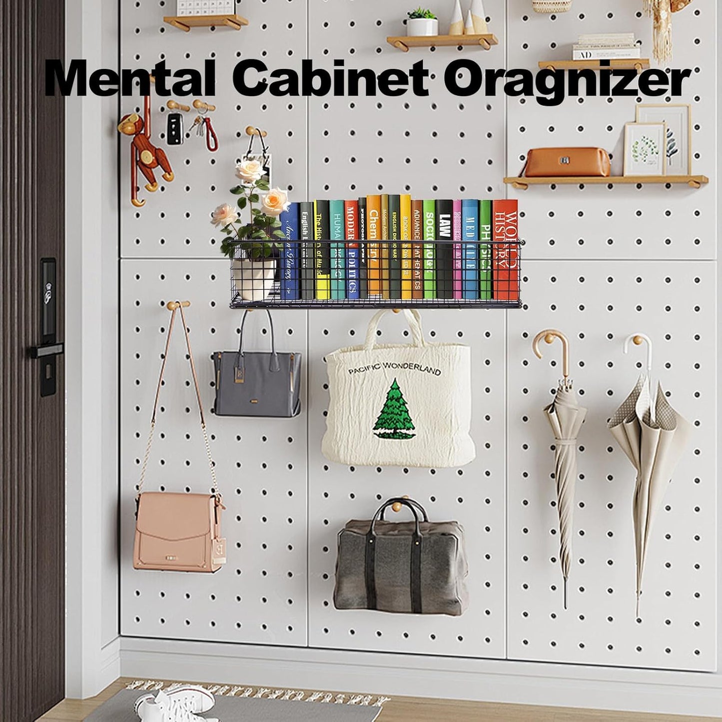 Magnetic Basket, Magnetic Shelf for Fridge,Magnetic Spice Rack Wire Mesh Magnetic organizer Holder Accessories for Office Kitchen Classroom Storage, Black-High, 13.77" x 5.11" x3.26"