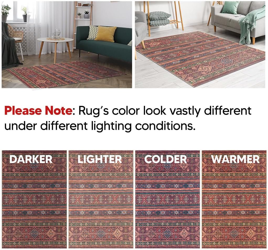 Keen Home Design 4x6 Rug - Machine Washable Area Rug with Non-Slip Backing, Ideal for Living Room, Dining Room, Bedroom - Vintage, Easy Clean, Durable, Low Pile Rug - (4' x 6')