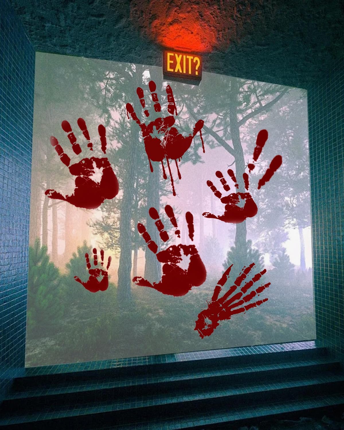 Halloween Bloody Handprint Footprint Window Stickers Wall Stickers for Halloween Party Decorations Inside Outside Decor Come with Plastic Scraper Tools 2pcs