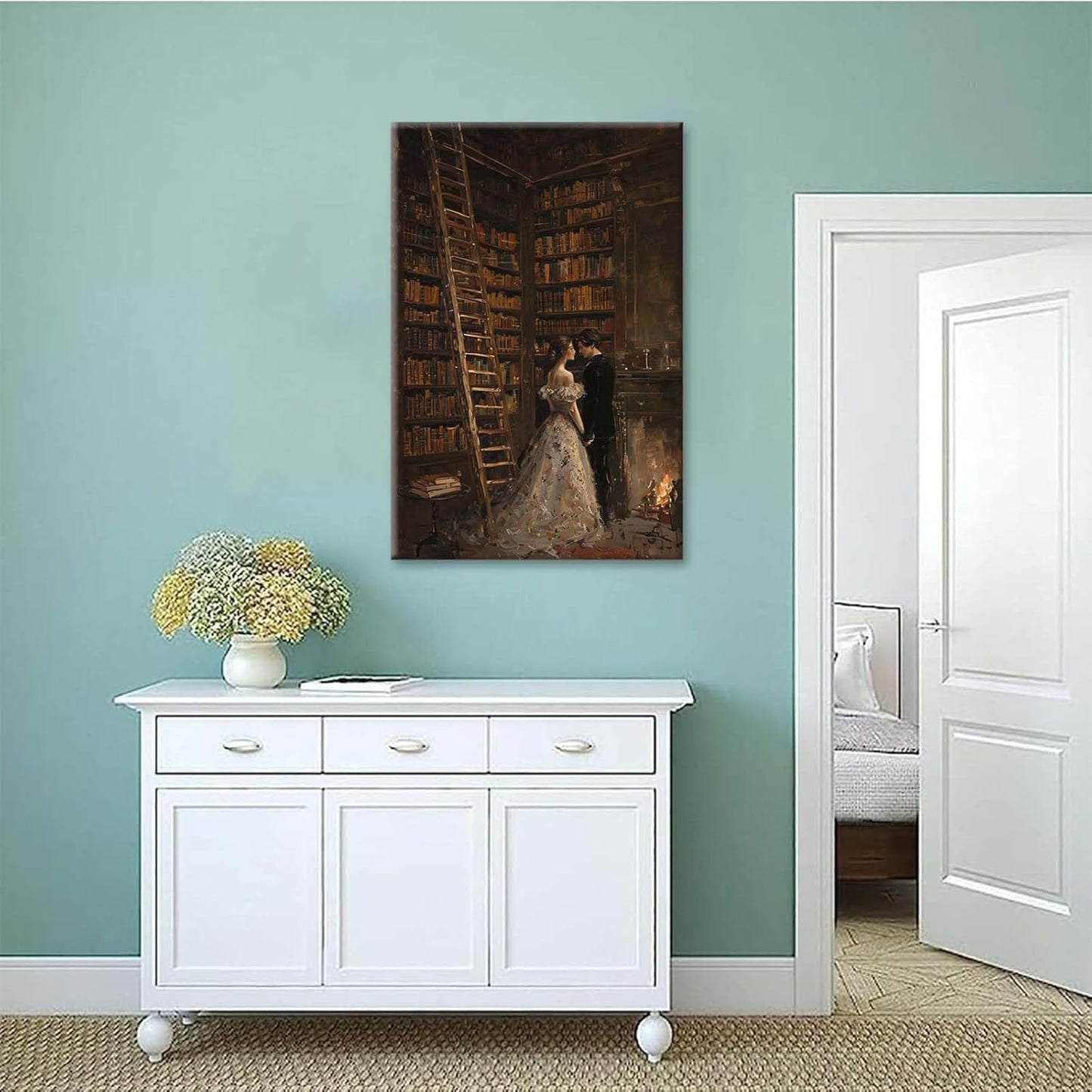 JFHCQJPK Gothic retro library scene decoration melancholy calm art college style wall aesthetic antique style home decoration suitable for bedroom living room20x30in Frameless