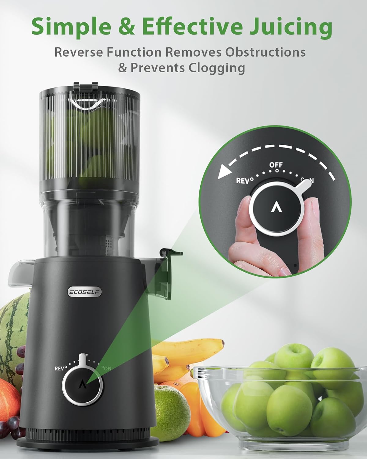 Juicer Machines with Wide Mouth & Large Feed Chute, Professional Cold Press Juicer For Whole Fruits & Vegetables, Self Feeding for Juice Extractor Machine, Easy to Clean, High Juice Yield