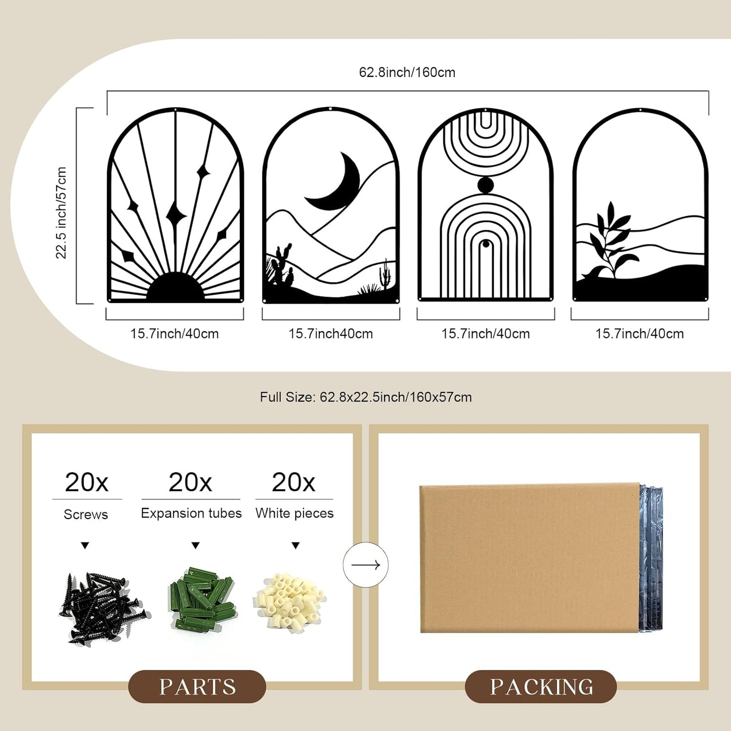 Glamativity 4 Pack Black Abstract Metal Wall Art, Minimalist Décor Single Line Art Wall Décor, 3D Textured Metal Wall Sculptures, for Living Room Bedroom Bathroom Study Room (Black Boho, L Size 22.5 x 15.7'')