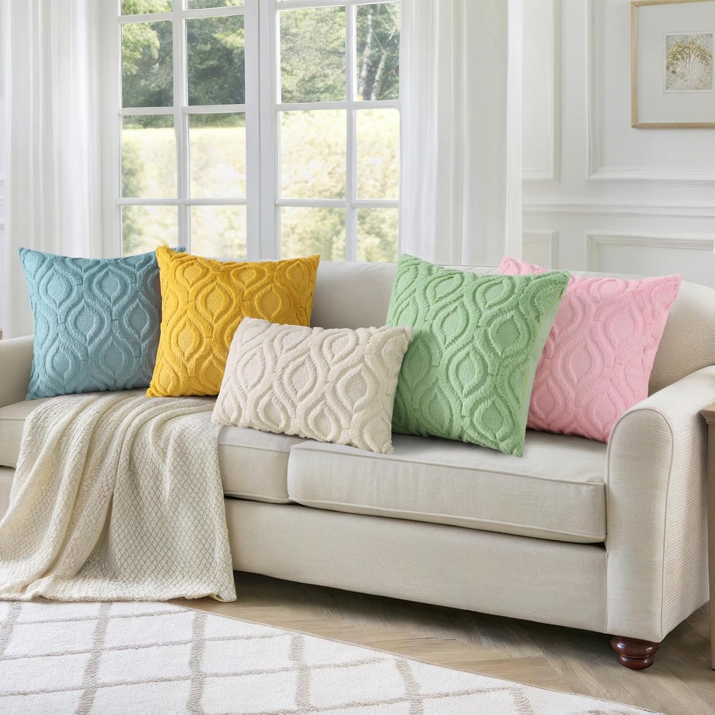 decorUhome Throw Pillow Covers 22x22 Inch Set of 2, Soft Plush Decorative Faux Fur Sage Green Solid Couch Pillow Covers, Accent Farmhouse Neutral Square Euro Pillow Cases for Sofa Bed Living Room