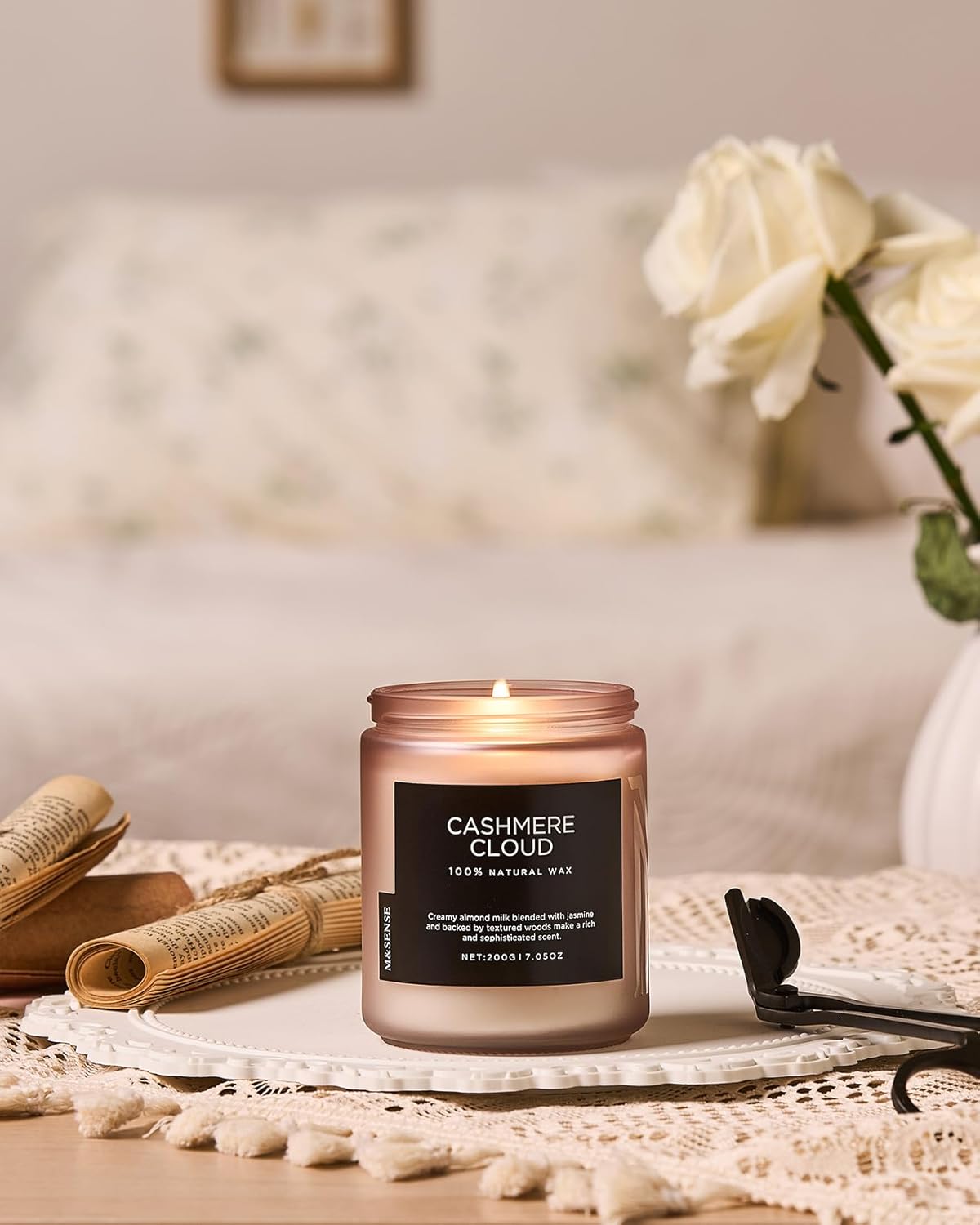 M&SENSE Creamy Almond Milk Scented Candles, Organic Natural Soy Wax Clean Non Toixc 7.05oz 50 Hour Slow Burning Candle for Bedroom Kitchen Home Decor, Housewarming Gifts for Women Men