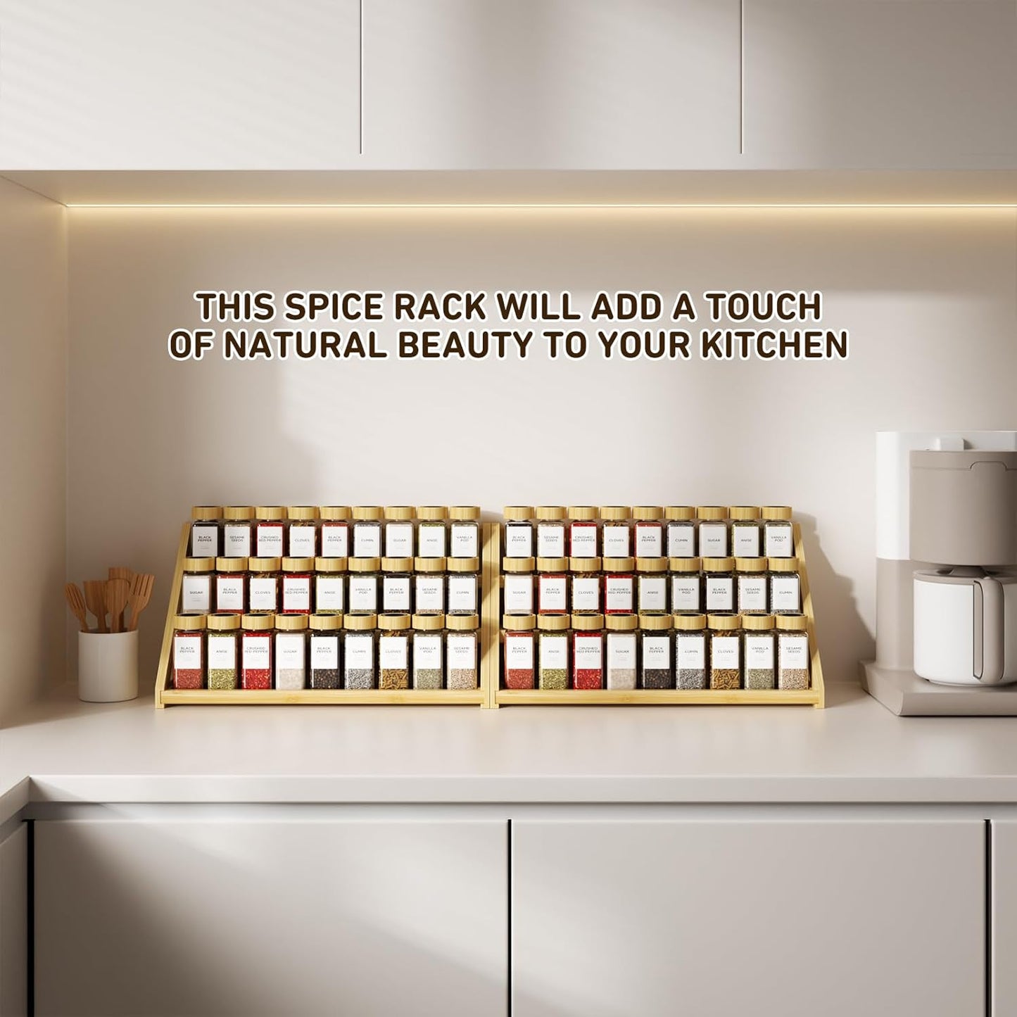 Bamboo Tiered Spice Rack, for Countertop Spice Organizer for Pantry Spice Shelf Organizer Kitchen Spices Rack