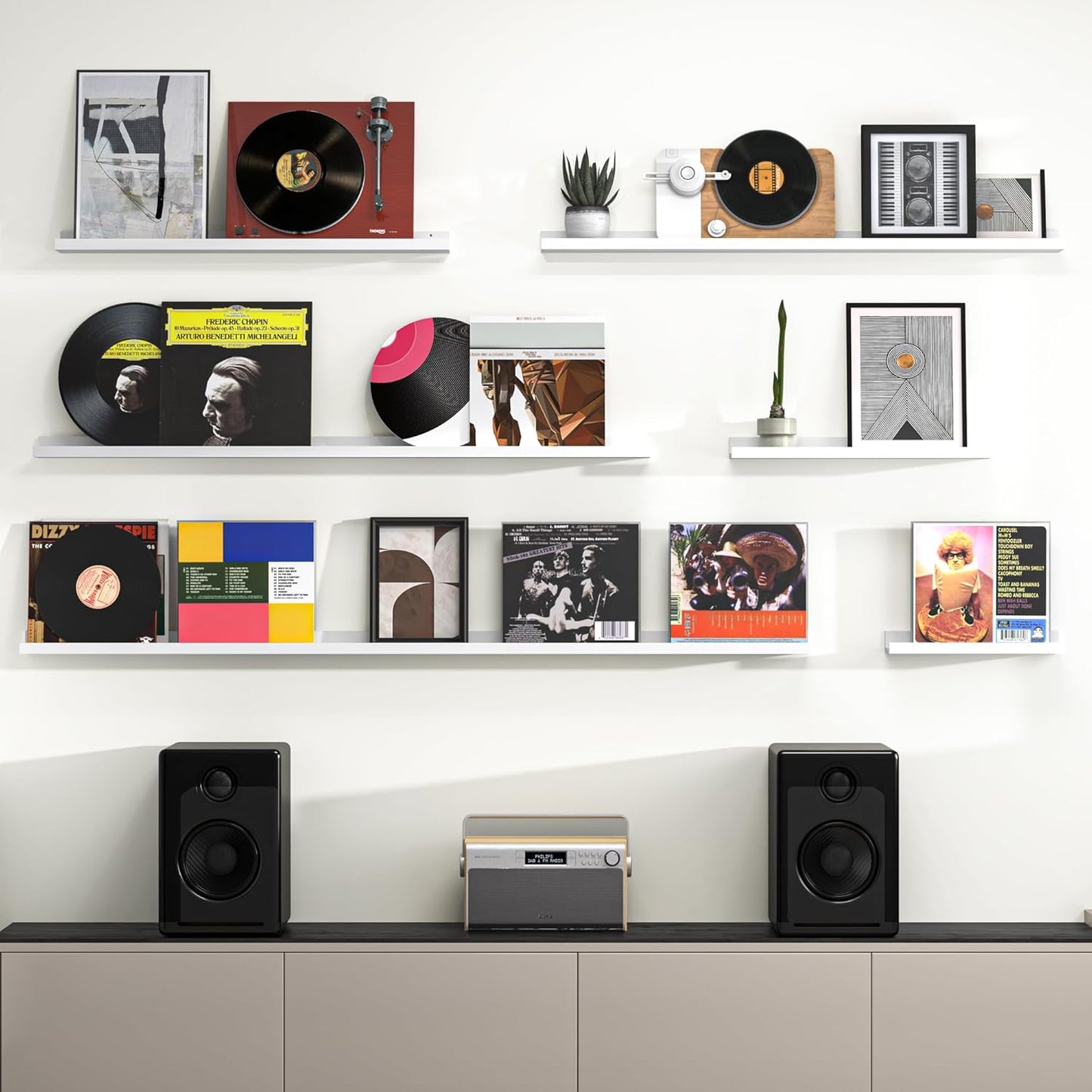 Heimlove Picture Ledge Shelf, Floating Shelves Set of 2, 16 Inches Picture Shelf for Wall with Ledge, Kids Bookshelf Wall Mounted for Living Room Bedroom Decor Books Photo Frames - White