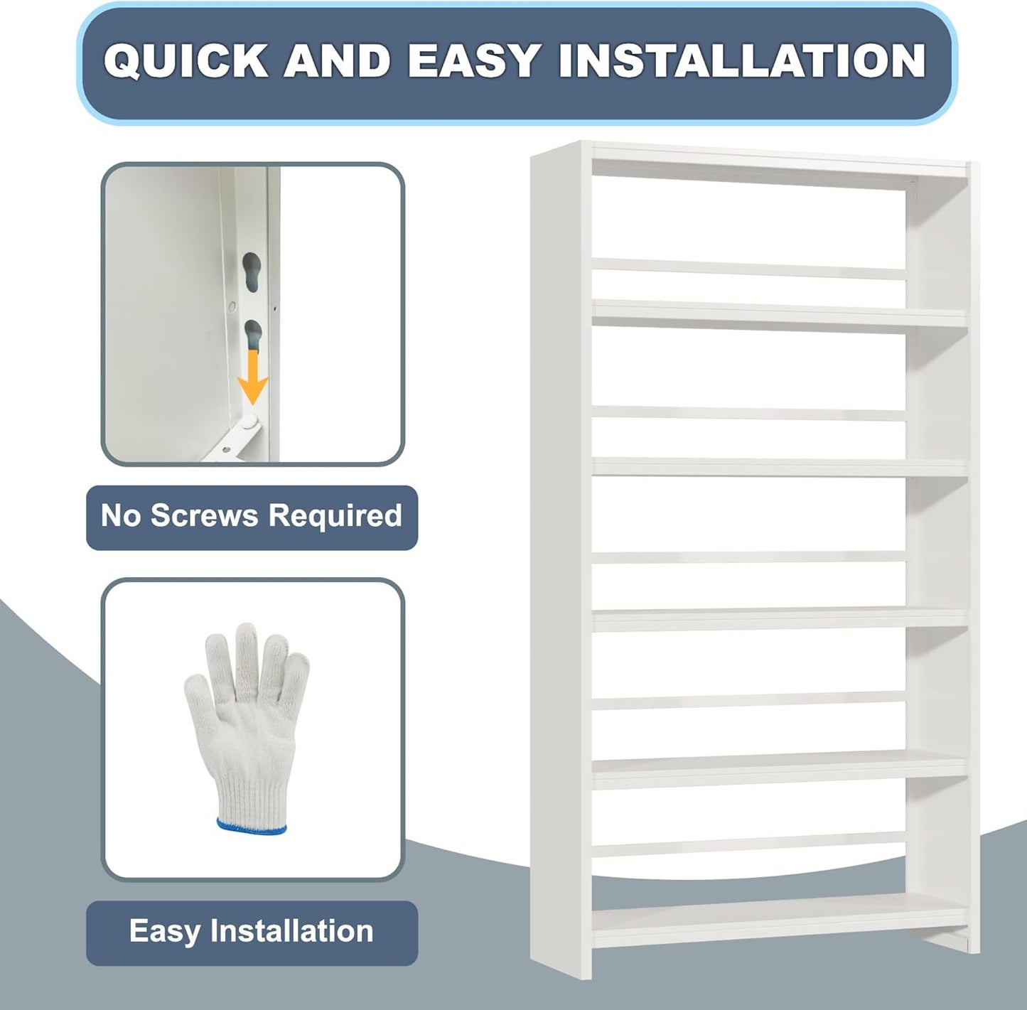 69" Tall Bookcase, 5-Tier Wide Bookshelf, Library Book Case with Display Shelf, Lightweight Metal Bookshelves, Industrial Book Shelf for Home, Office, Library, and School (White)