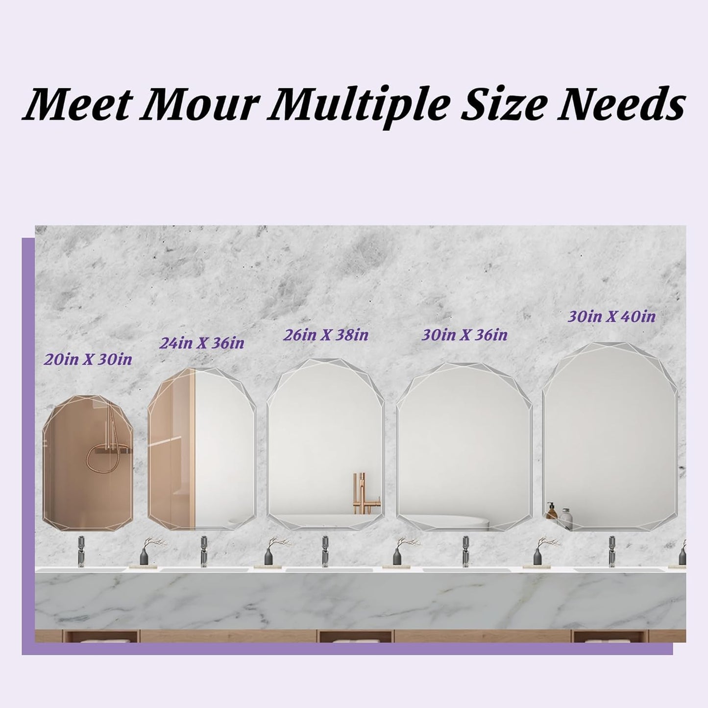 Bathroom Mirror for Wall, 24" x 36" Arched Mirror, Bathroom Vanity Mirror, Beveled Edge Frameless Wall Mount Vanity Mirrors, Wall Mirrors Decorative, Irregular Beveled Edge Mirror