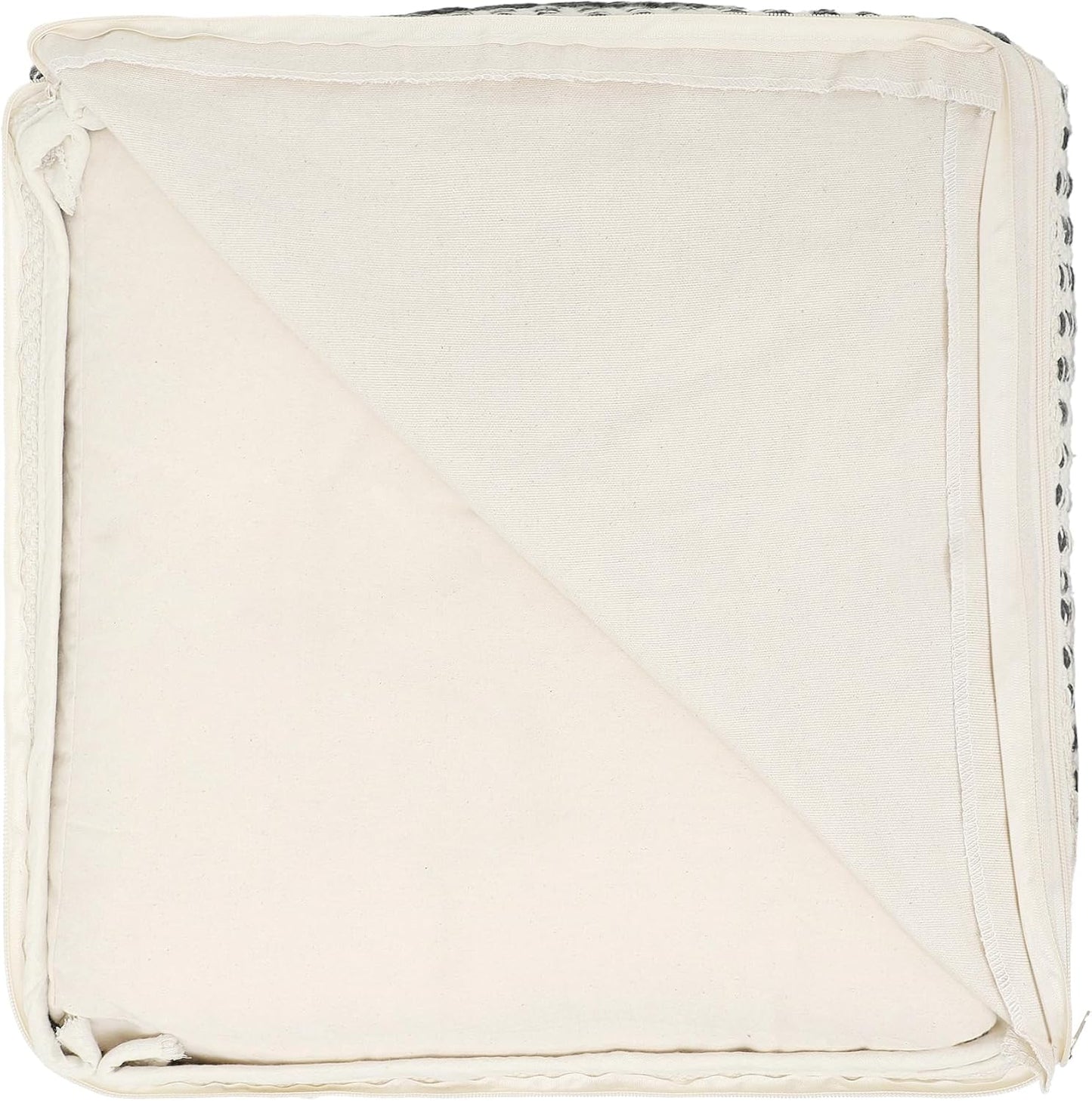 REDEARTH · Tufted Pouf Ottoman with Filler Textured Storage Cube Bean Bag Pouffe Footrest for Living Room, Bedroom, Nursery, Kidsroom; 100% Cotton (17.5"X17.5"X17.5", Geometric Craft Taupe)