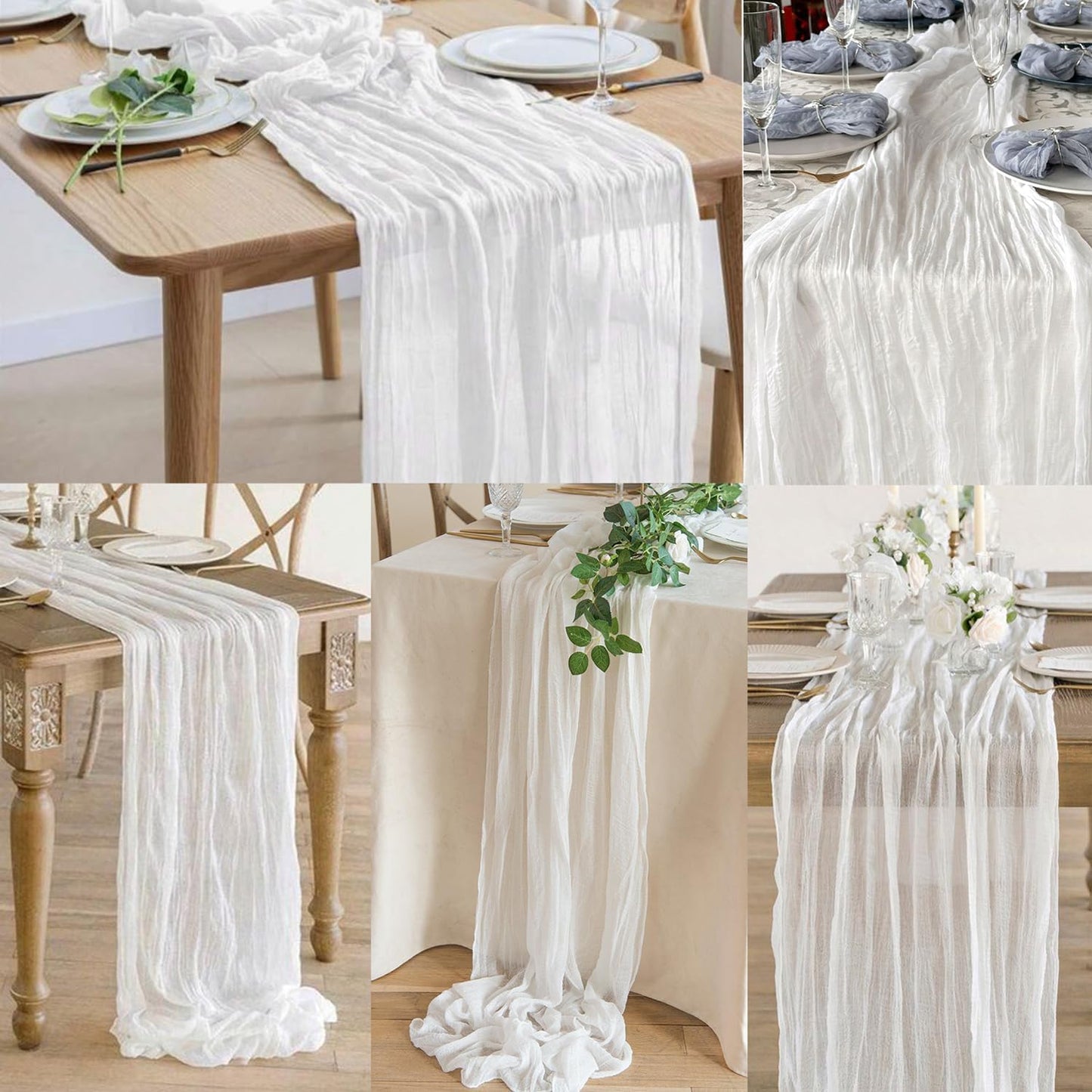 10FT 6 Pack White Cheesecloth Table Runner 20 x 120 Inch Long Rustic Gauze Cheese Cloth Table Runner for Wedding Bridal Baby Shower Table Decorations Boho Fabric Sheer Birthday Party Table Decor