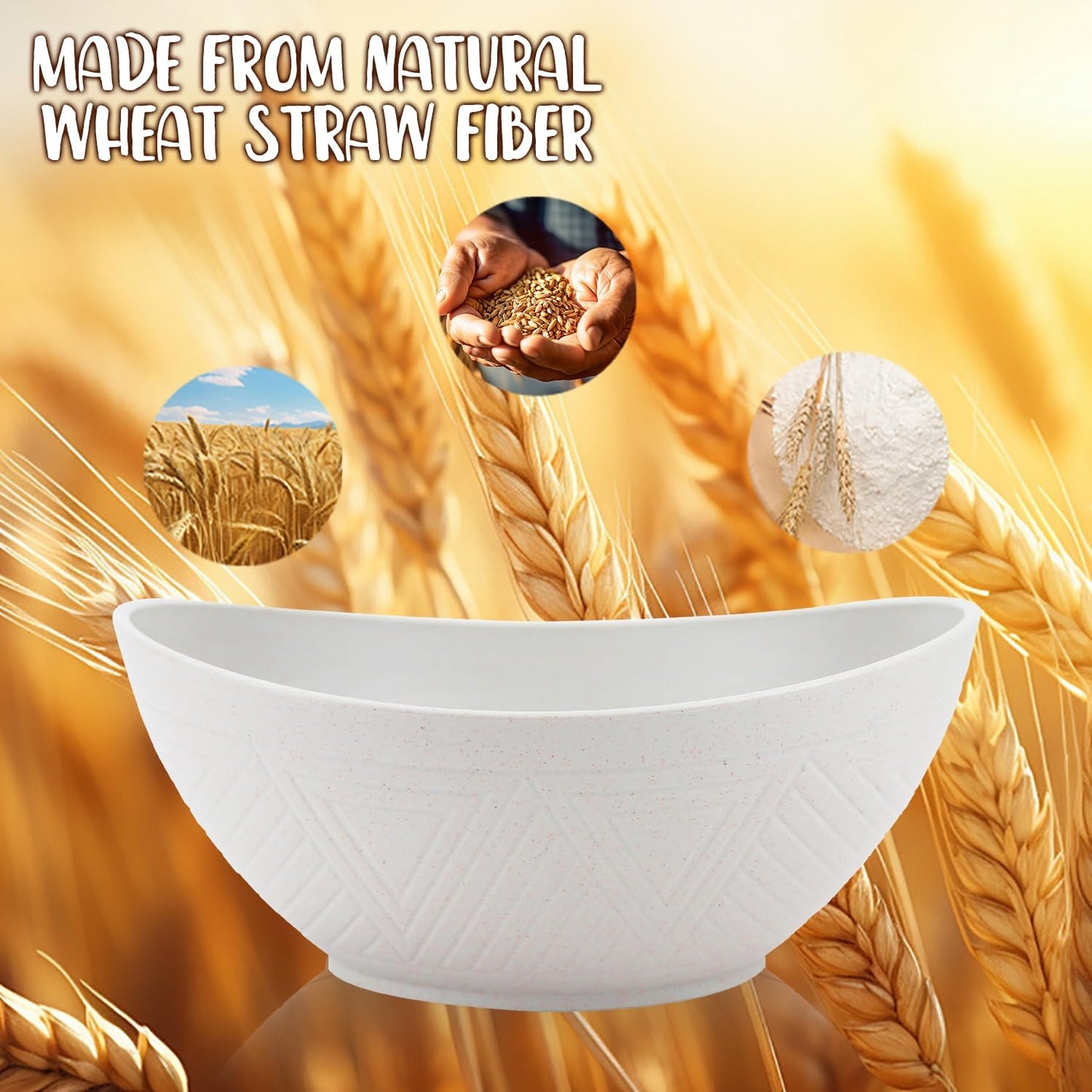 Wheat Straw Bowls Set of 2 with Textured Pattern,Unbreakable Large Salad Bowls,Plastic Bowls Dishwasher & Microwave,Sturdy and Stackable Kitchen Bowl Sets for Serving,Oatmeal.White