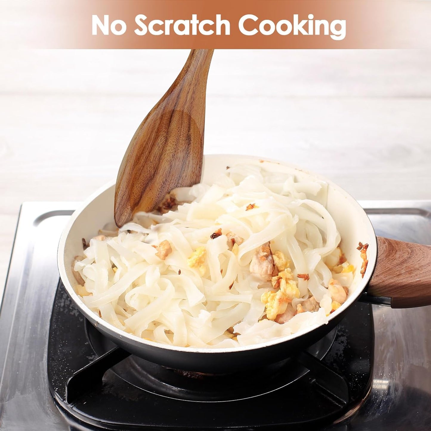 comfoyar Teak Wooden Spoons for Cooking, 9 Pieces Kitchen Cooking Utenails Set with Holder and Ladle, Heat Resistant Kitchen Cookware for Nonstick Pan