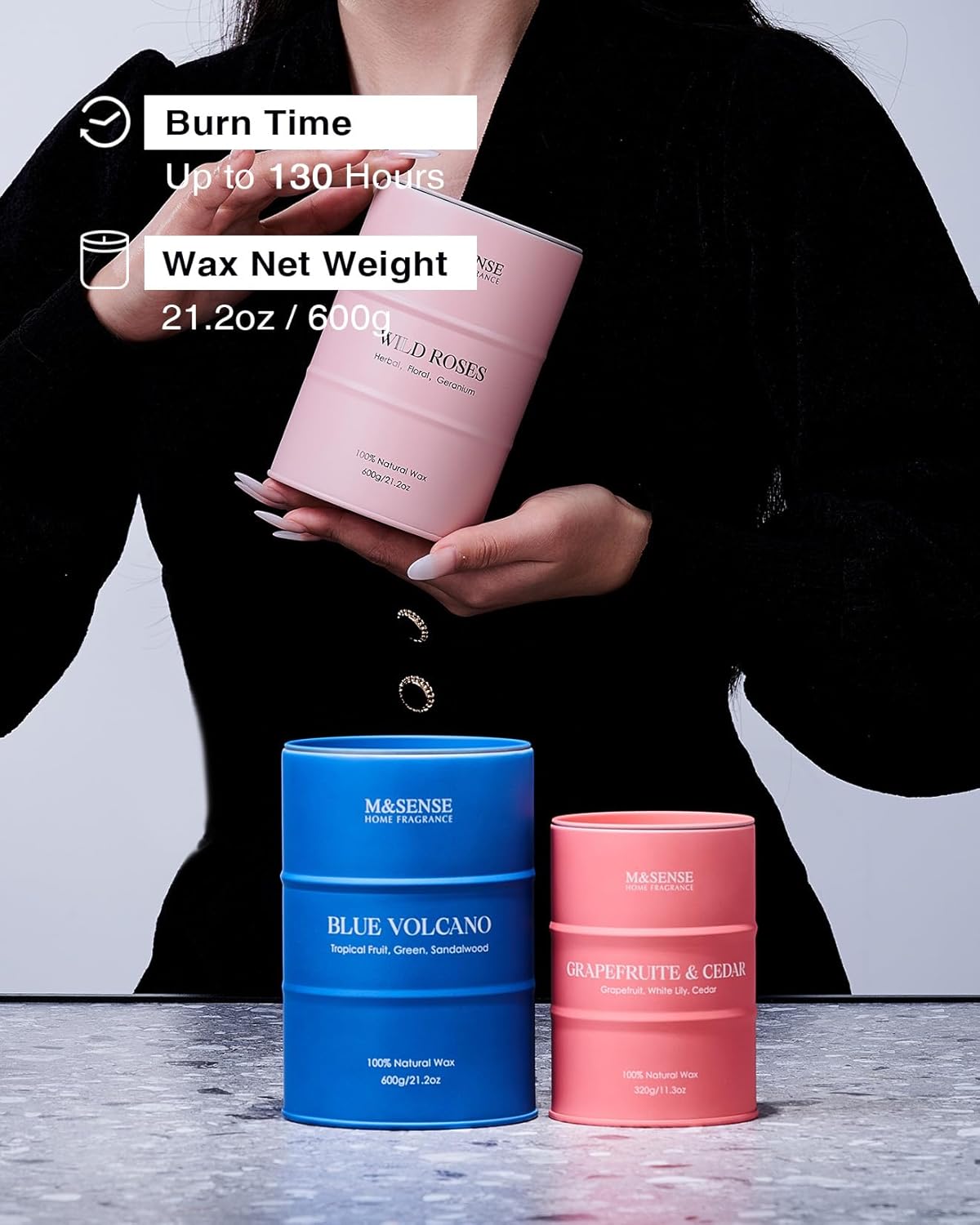 M&SENSE Bubbly Champagne Large Candles for Home Scented, Candles Gifts for Women & Men, Natural Soy Candles, House Warming Gifts New Home, 120 Hours Long Burning, 21.2 oz