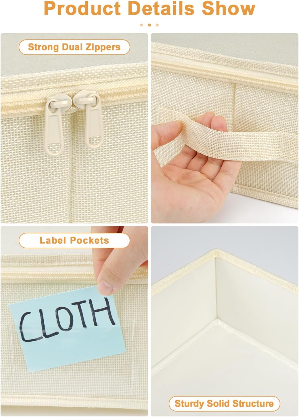 punemi 4.5 Inch Tall Low Profile Under Bed Storage Containers Bins, 2Pcs Shallow Flat Underbed Clothes Storage With Sturdy Structure Support, Under Couch & Sofa Storage For College Dorm Room, Beige