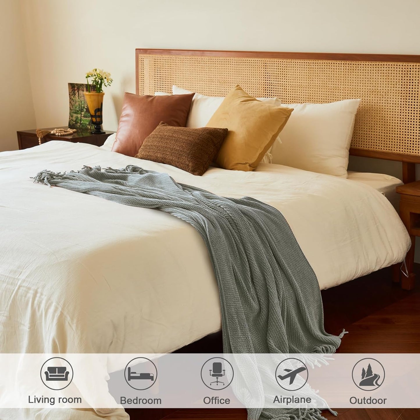 lifein Throw Blanket for Couch, Soft Boho Decor Bed Throw,Cozy Grey Knitted Chenille Small Farmhouse Lightweight Throw for Spring(Light Grey,50 * 60")