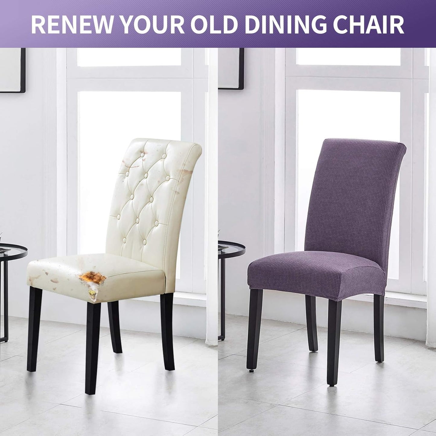 Joccun Chair Covers for Dining Room Set of 2, Dining Chair Slipcovers Stretch Dining Room Chair Covers Seat Protector,Washable Parsons Chair Cover for Home,Hotel(Grapeade,2 Pack)