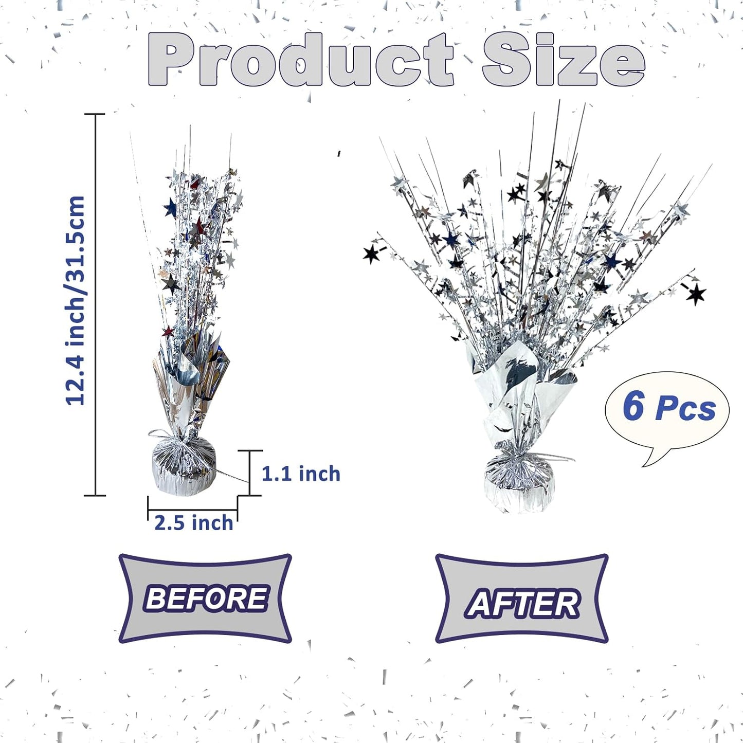 6 Pack Metallic Foil Spray Centerpiece Star Table Decoration Burst Table Centerpieces for Birthday Wedding Anniversary Graduation Holiday Party Supplies Decor, Silver