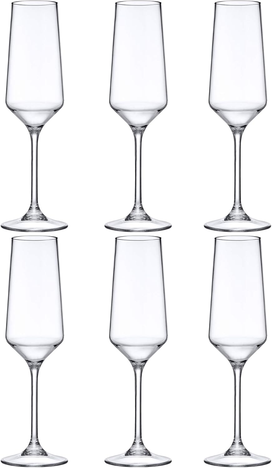 Amazing Abby - Stella - 8-Ounce Unbreakable Tritan Champagne Flutes (Set of 6), Plastic Wine Glasses, Reusable, BPA-Free, Dishwasher-Safe, Perfect for Poolside, Outdoors, Camping, and More