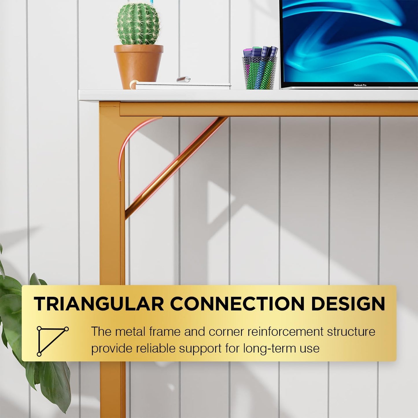 PayLessHere | 32 Inch Computer Desk | White Gold | Office Desk with Metal Frame, Adjustable Feet | Water-Resistant, Scratchproof Surface | Sturdy Writing Table for Home Office or Study | Pack of 1