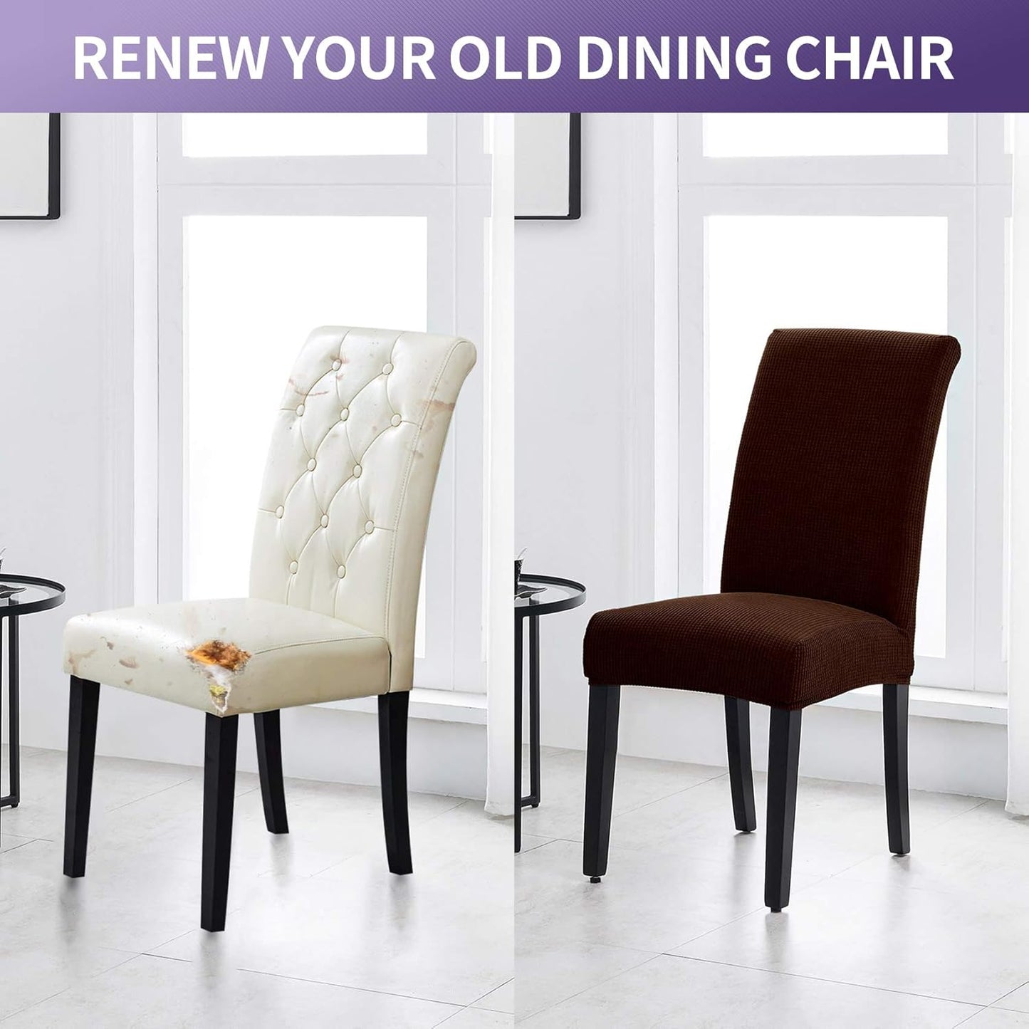 Joccun Chair Covers for Dining Room Set of 6,Dining Chair Slipcovers Stretch Dining Room Chair Covers Seat Protector,Washable Parsons Chair Cover for Home,Hotel(Chocolate,6 Pack)