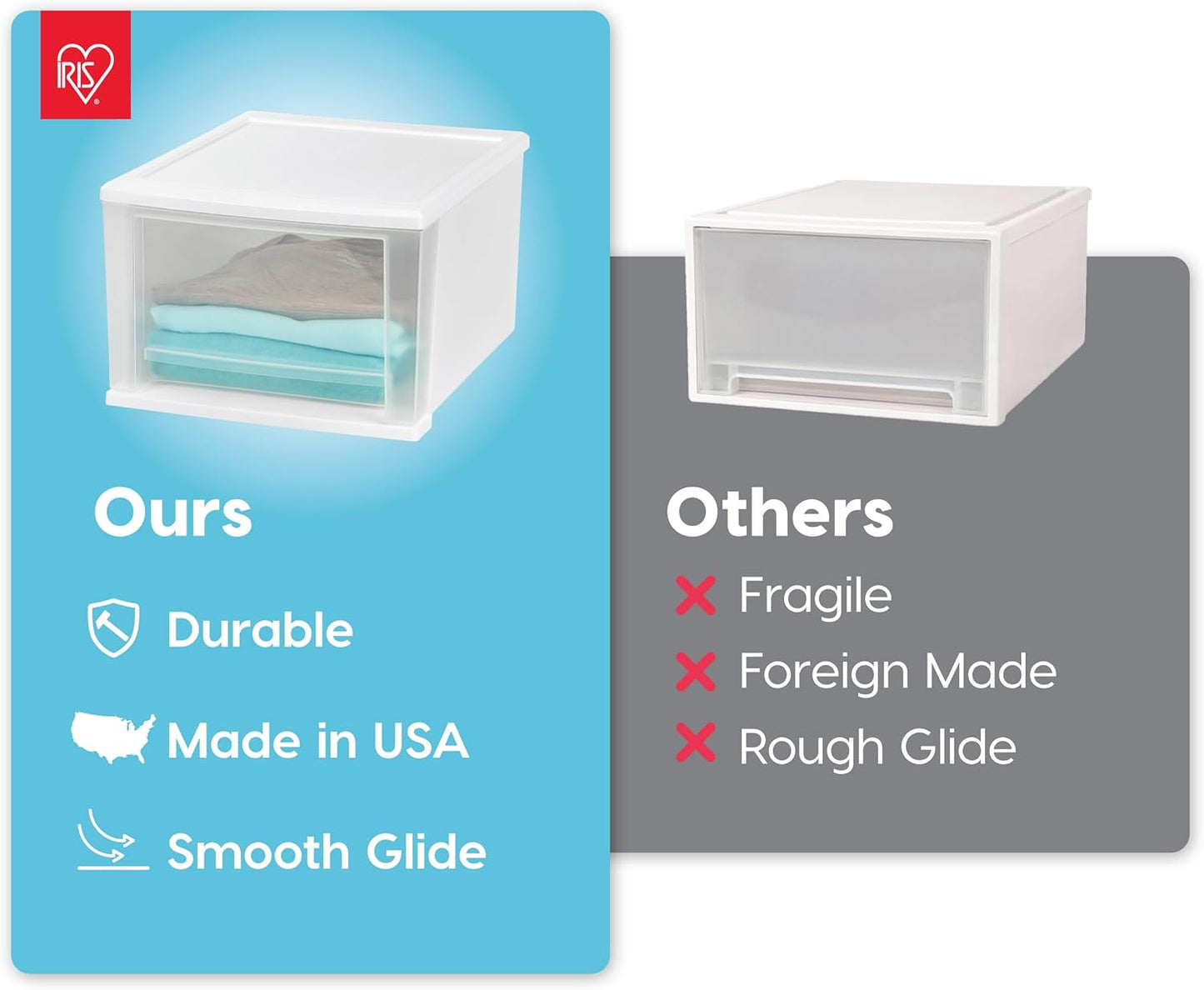 IRIS USA 17 Qt. Plastic Drawer Storage Organizer Stacking Drawers, 4-Pack, Stackable Unit with Sliding Drawer for Clothes Bedroom Kitchen Under Sink Pantry Craft Room Bathroom Dorm Office, White