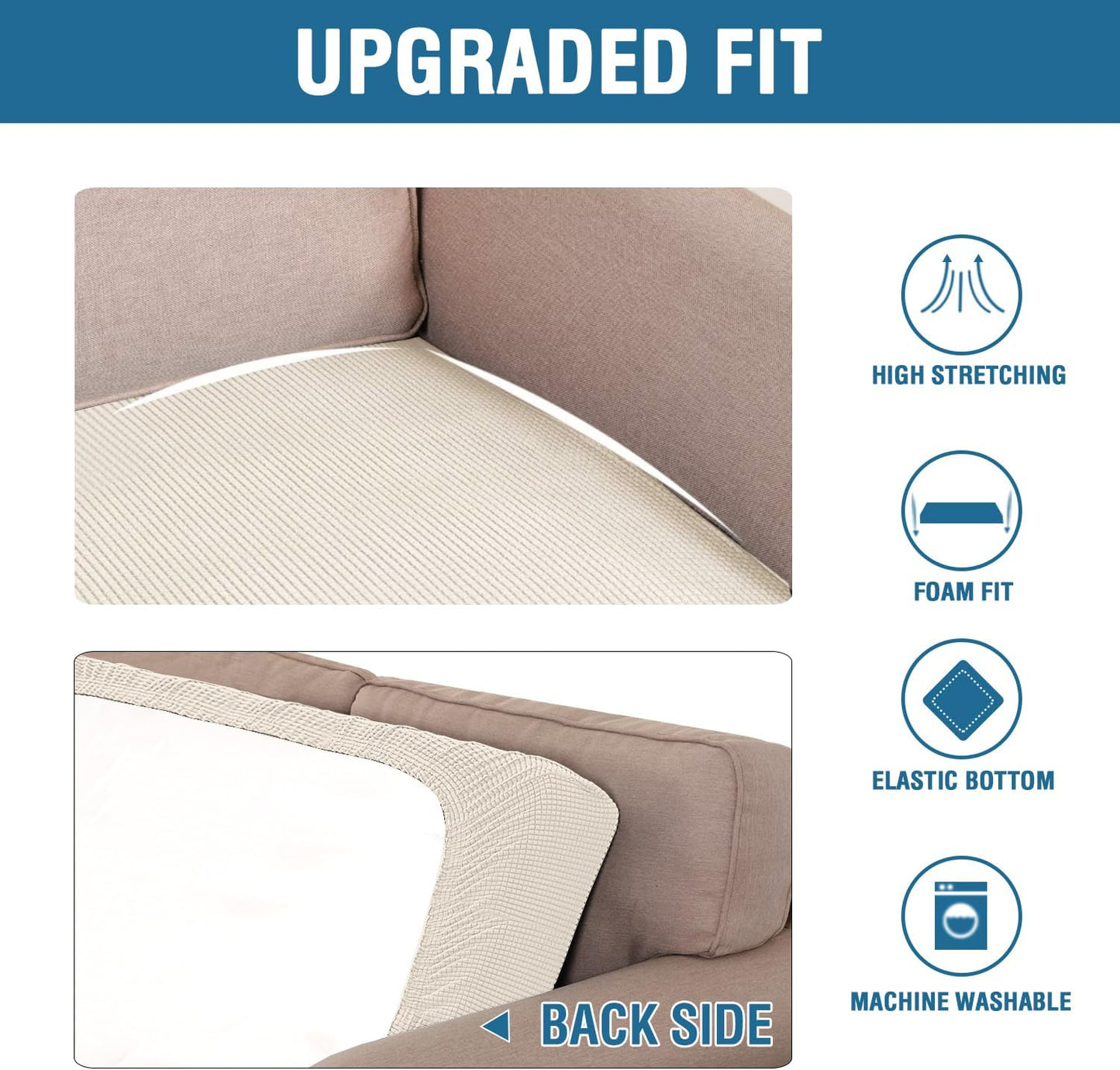 H.VERSAILTEX Super Stretch Individual Seat Cushion Covers Sofa Covers Couch Cushion Covers Slipcover Sets Thick Jacquard Textured Twill Fabric (1 Piece Loveseat Cushion Cover, Natural)