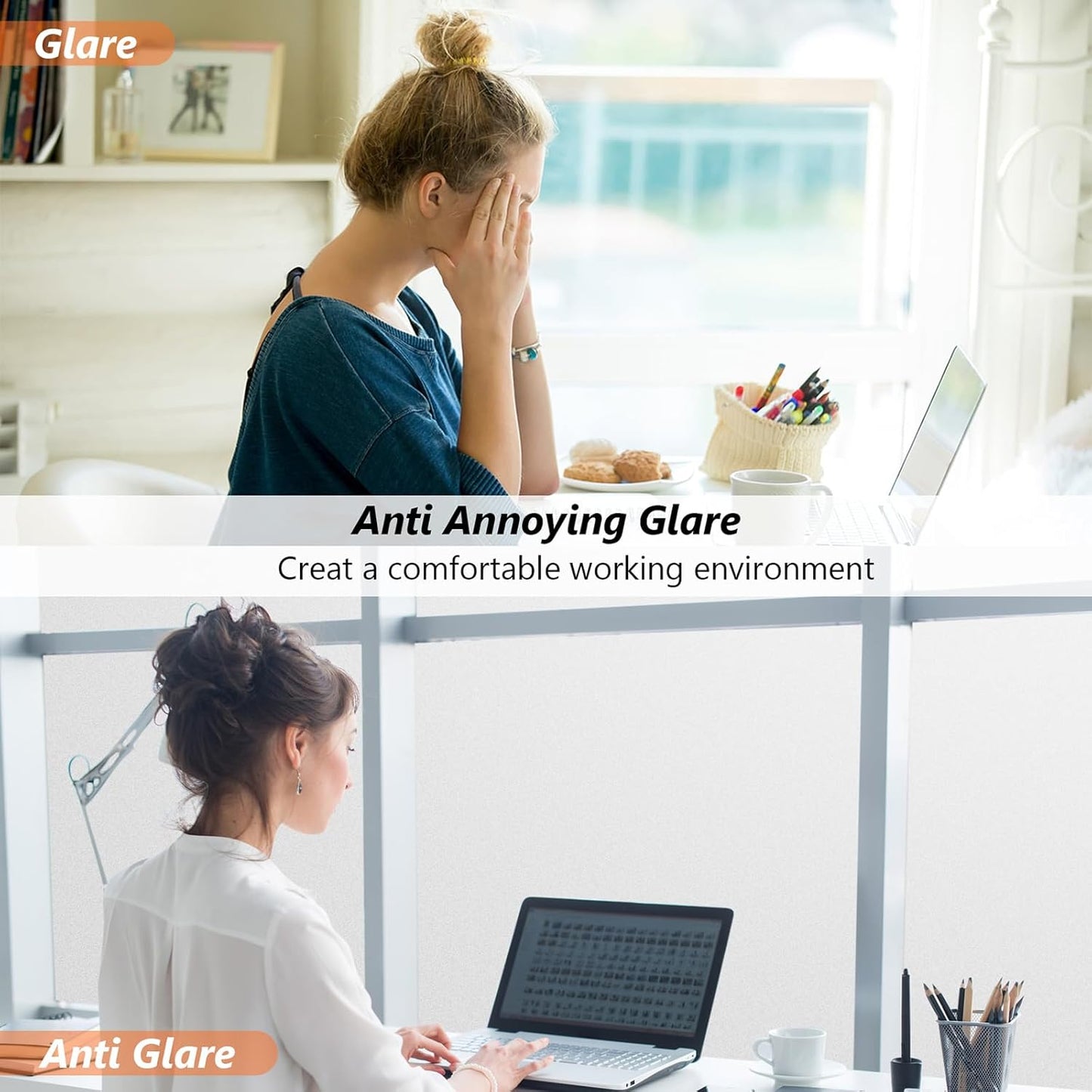 Kromapolis Window Privacy Film Frosted Glass Window Film, Heat Blocking Privacy Film for Glass Windows, Static Cling Non-Adhesive Frosting Window Stickers for Door Home (Frosted, 23.6 x 157.4 inch)