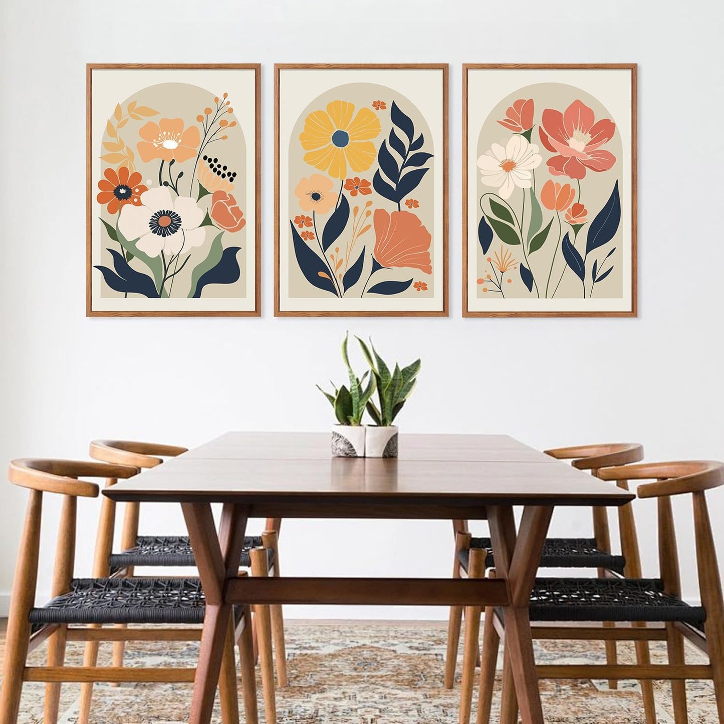 KAIRNE Boho Canvas Wall Art,Abstract Floral Wall Decor,Modern Minimalist Prints Set of 3(16”X24”),Botanical Wall Art Paintings,Bohemian Mid Century Artwork for Living Room Bedroom Office Decor,Framed
