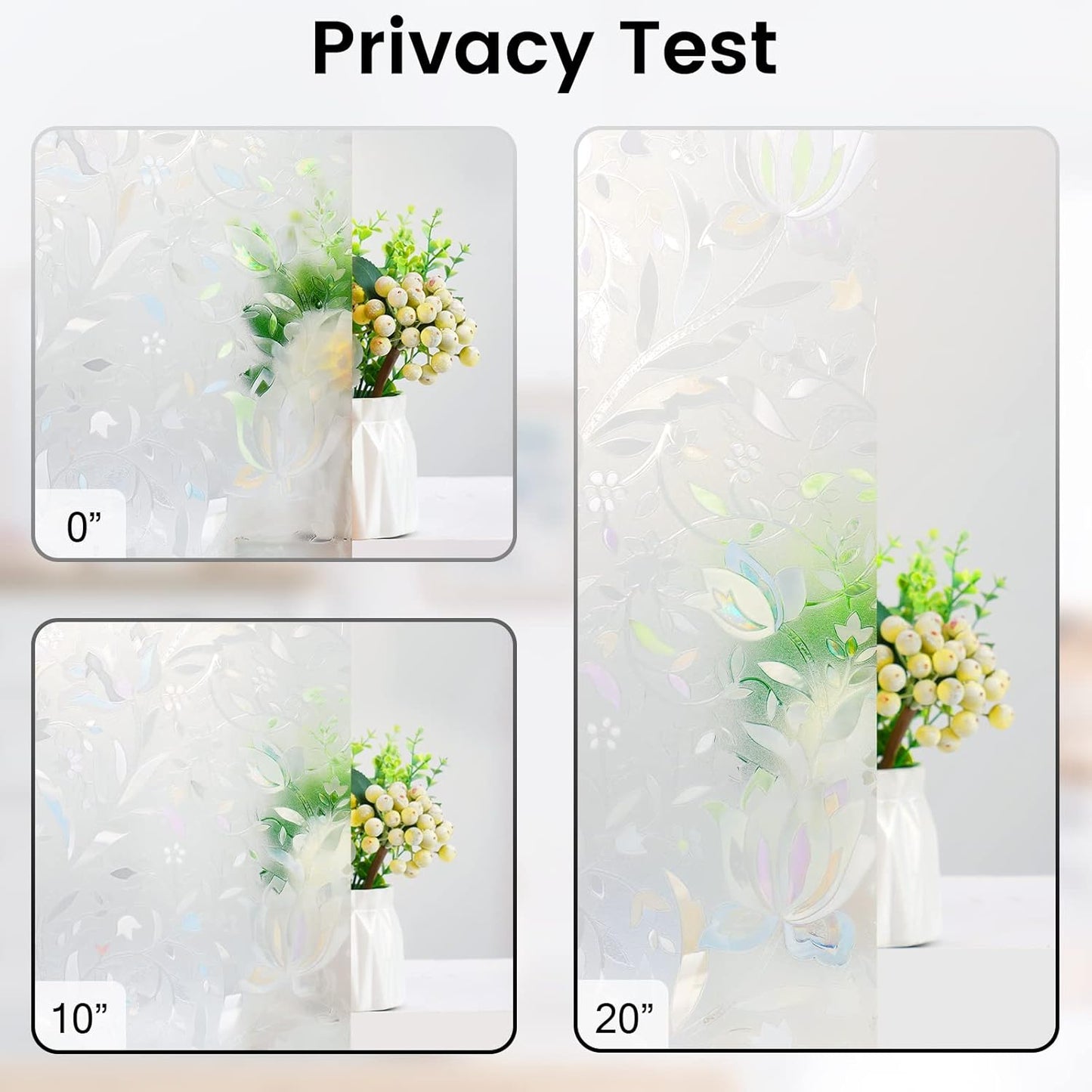 DOWELL Window Privacy Film, 3D Stained Glass Rainbow Films, Decorative Window Vinyl Sun Blocker Door Covering, Static Cling Non-Adhesive Glass Sticker for Home, Blooming Flowers, 17.5"x118.1"