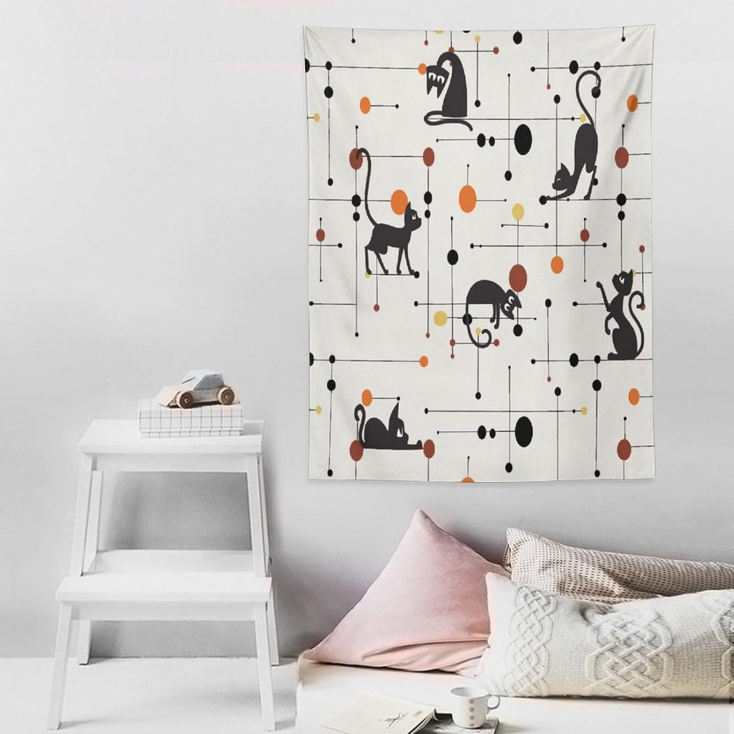 ICMOLYYENLO Abstract Cat Tapestry, Medieval Abstract Atomic Star Cat Vintage Home Wall Hanging Art Tapestry for Bedroom Living Room Dormitory 50x60 Inch