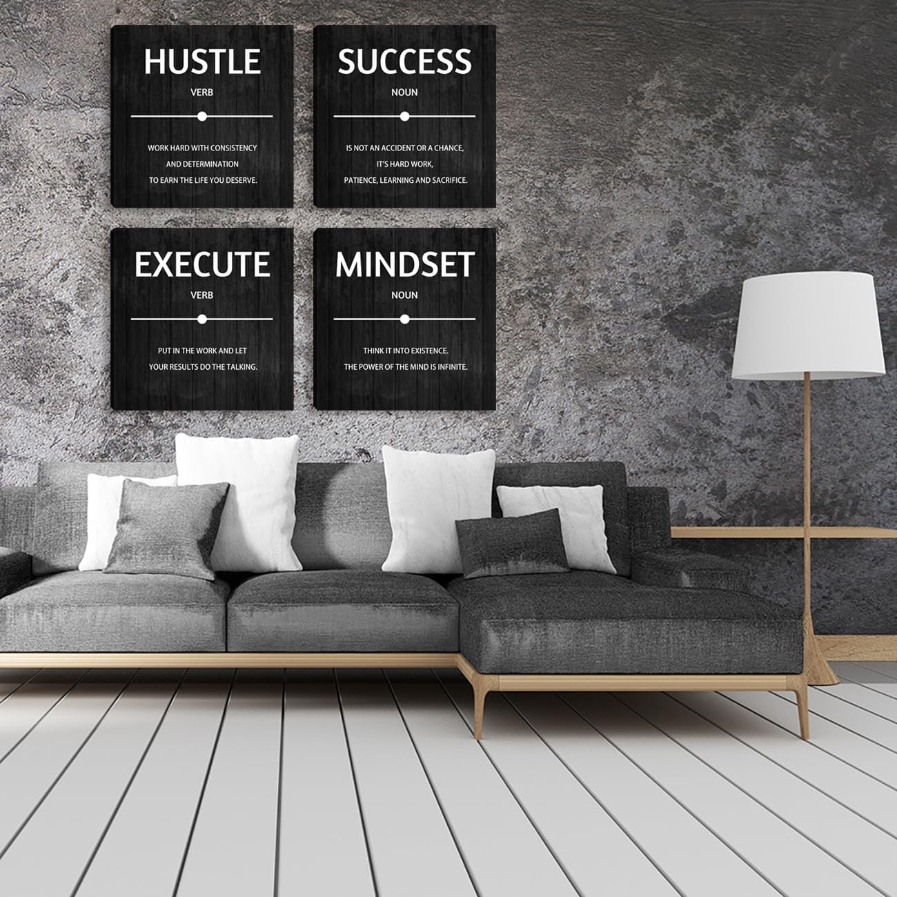 Inspirational office wall art Decor Motivational Office Quotes for Living Room Bedroom Canvas Posters Painting 4 Pieces Wall Art Framed Modern Quotes Artwork Wall Decoration Office Decor 16”X16”X4