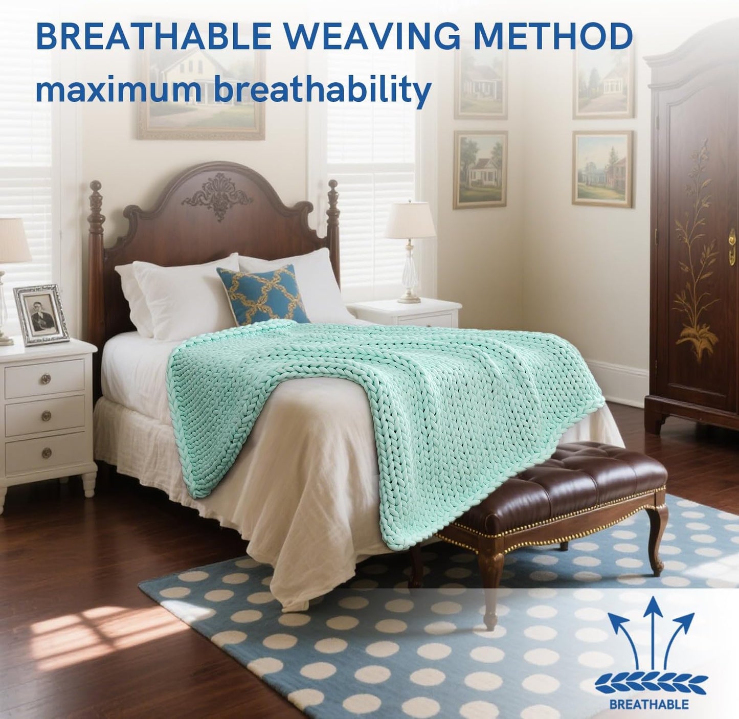 YnM Cooling Chunky Throw Blanket, Medium-Weight, Hand Knitted, Skin Friendly, Ventilated and Breathable, Machine Washable, Home Décor Piece for Couch, Sofa and Bed (Menthe Green, 50x70 Inch)