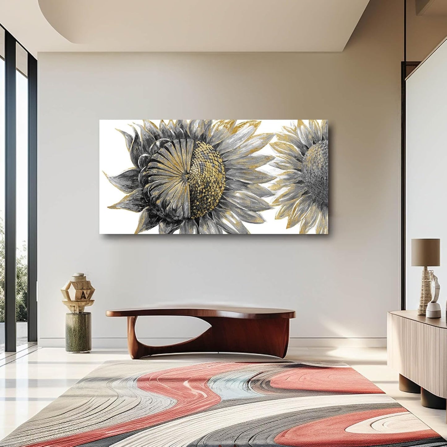 Framed Wall Art for Living Room Sunflowers Wall Decor Large Wall Decorations Black Artwork Flowers Prints Pictures for Home Office 29"x58"