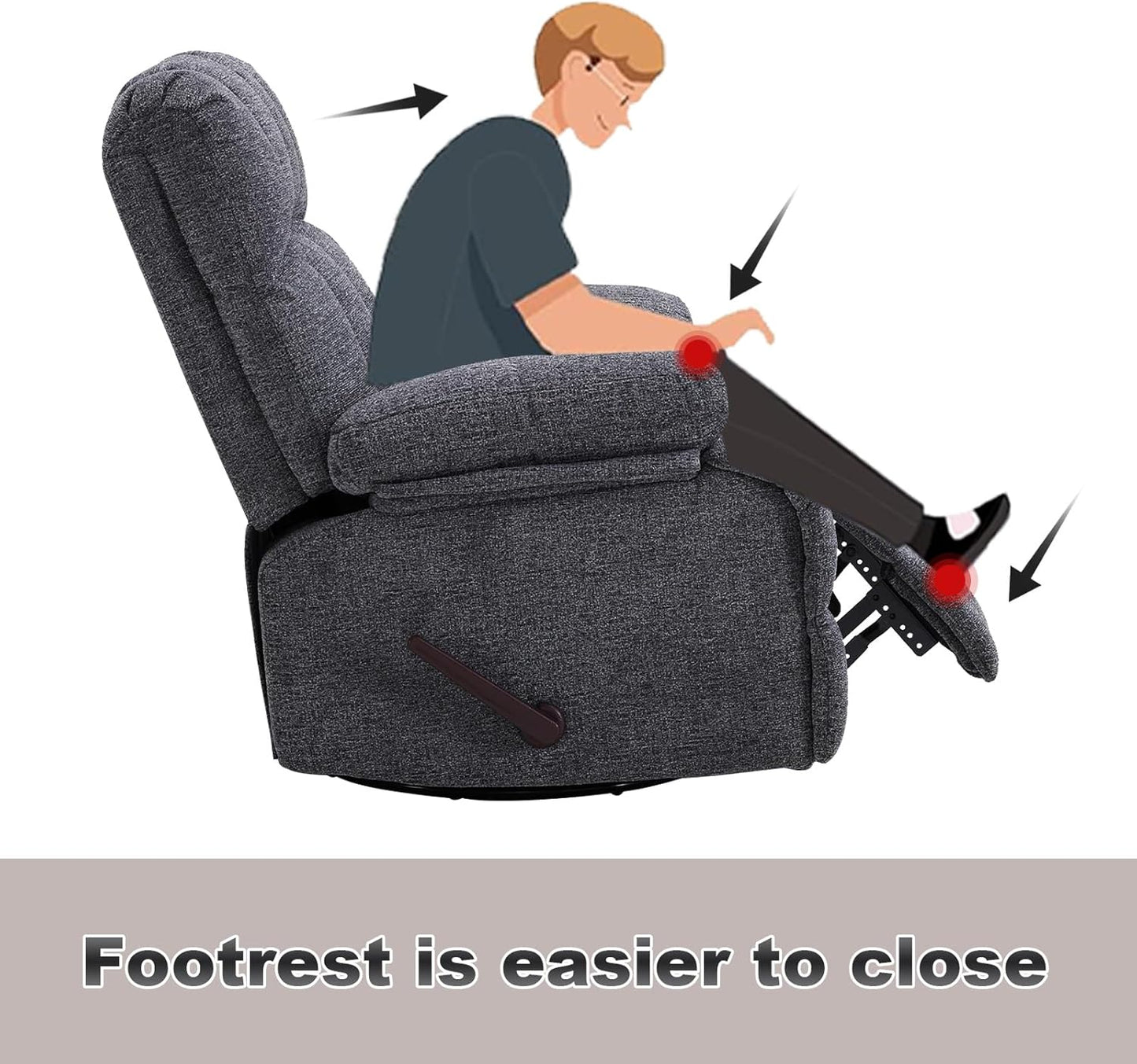 Oversized Swivel Rocker Recliner Chair Set of 2 for Adult, Rock Recliner for Big Man, Extra Wide Manual Recliners, Overstuffed Soft Rocking Sofa Chair,Light Grey