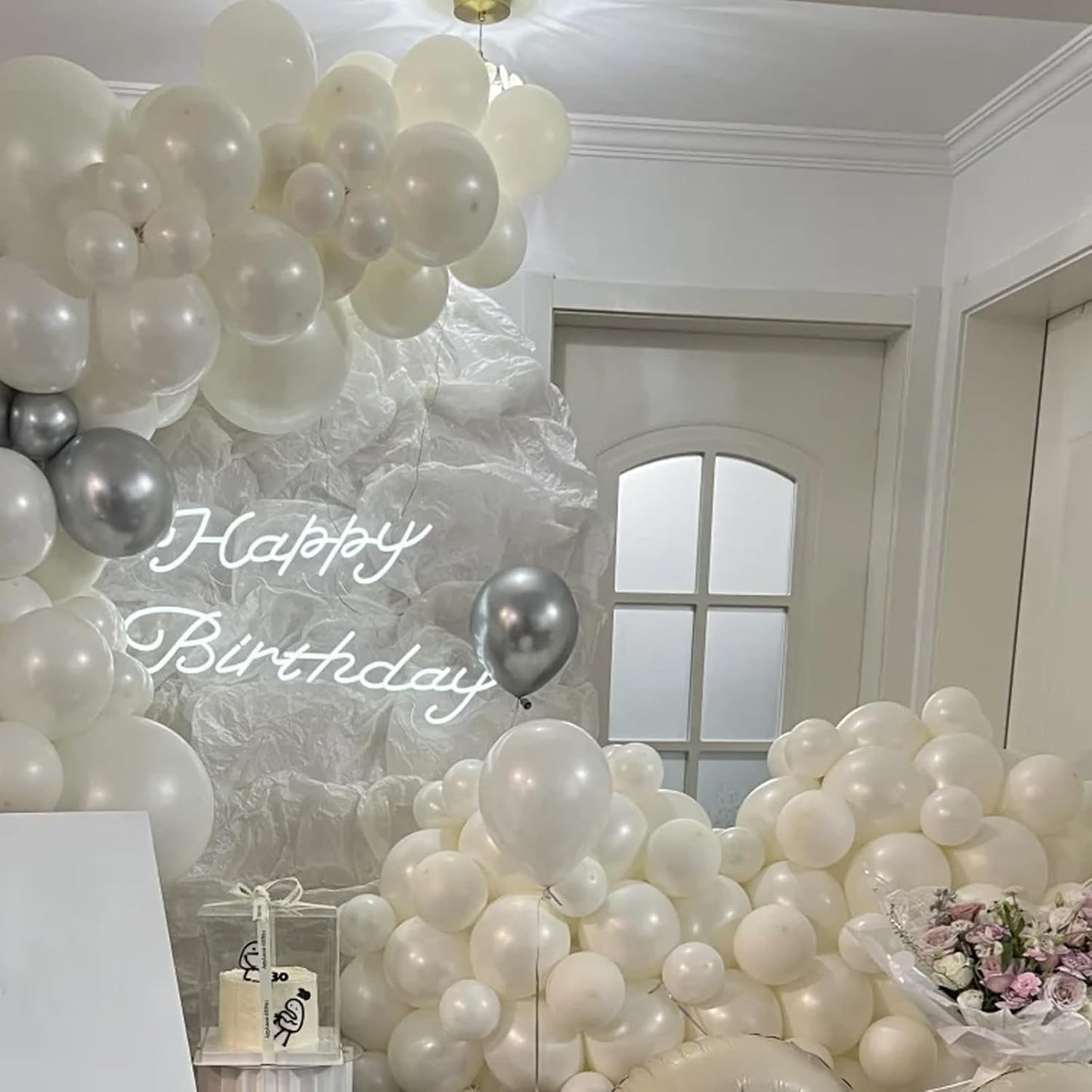 130pcs Ivory White Balloons Different Sizes 18" 12" 10" 5" Party Latex Balloons for Birthday Baby Shower Graduation Wedding Gender Reveal Anniversary Party Decorations