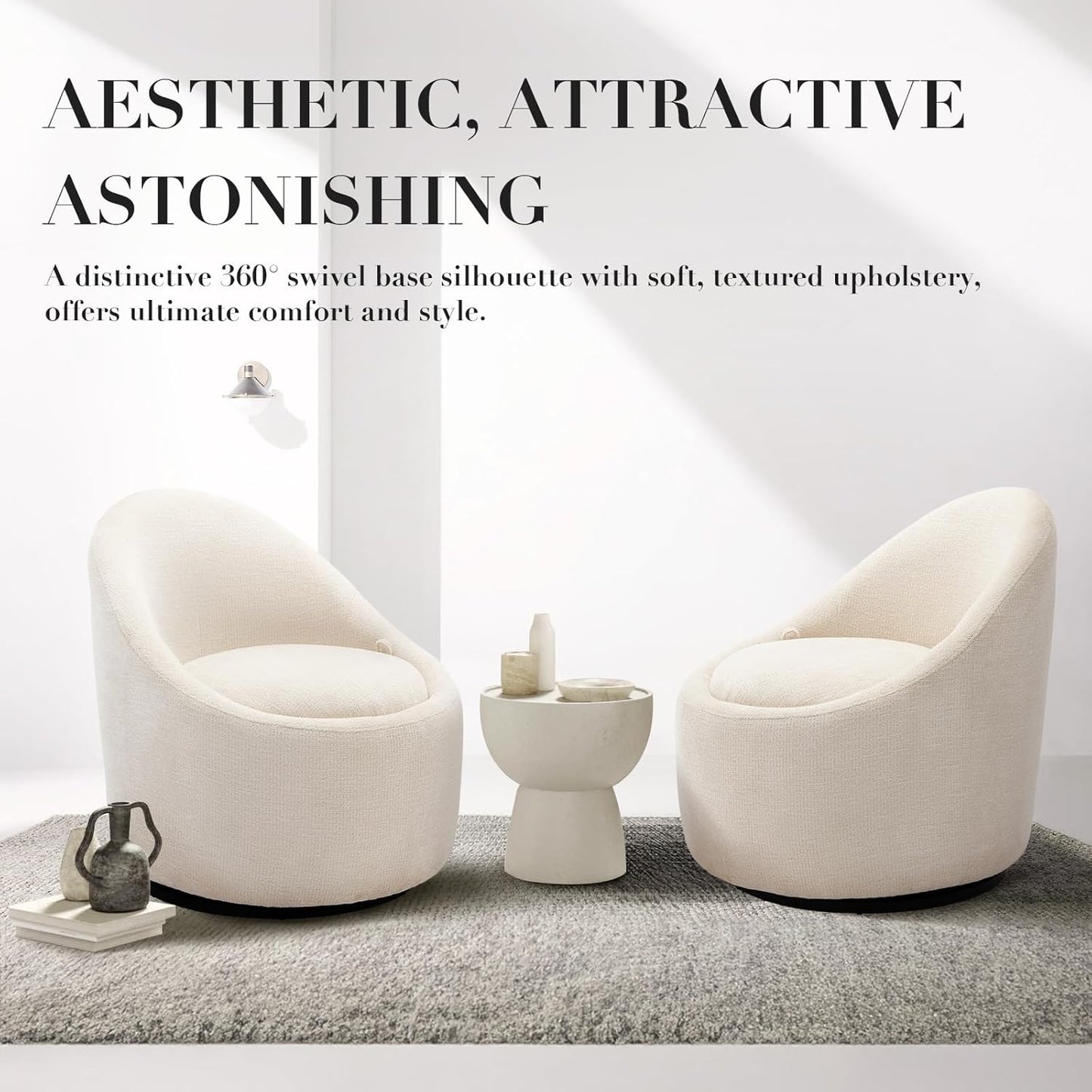 COLAMY Swivel Accent Chair Set of 2, 360° Swivel Round Chair with Hidden Storage, Modern Small Barrel Armchair for Living Room/Bedroom, Beige