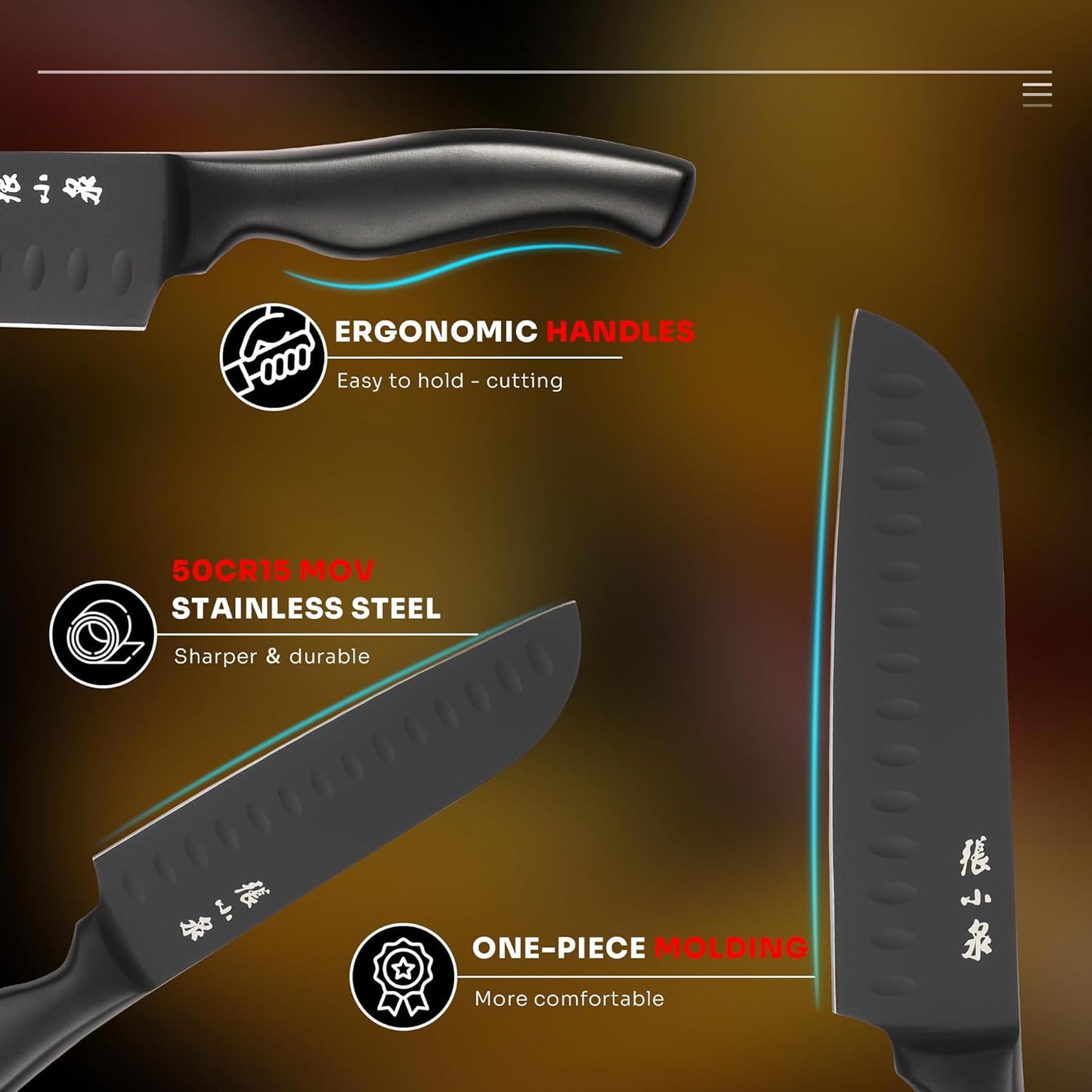 ZHANG XIAO QUAN SINCE 1628 15Pcs Knife Sets with Block, knife sets for kitchen with block High Carbon Stainless Steel Built-in Sharpener Dishwasher Safe(Black)