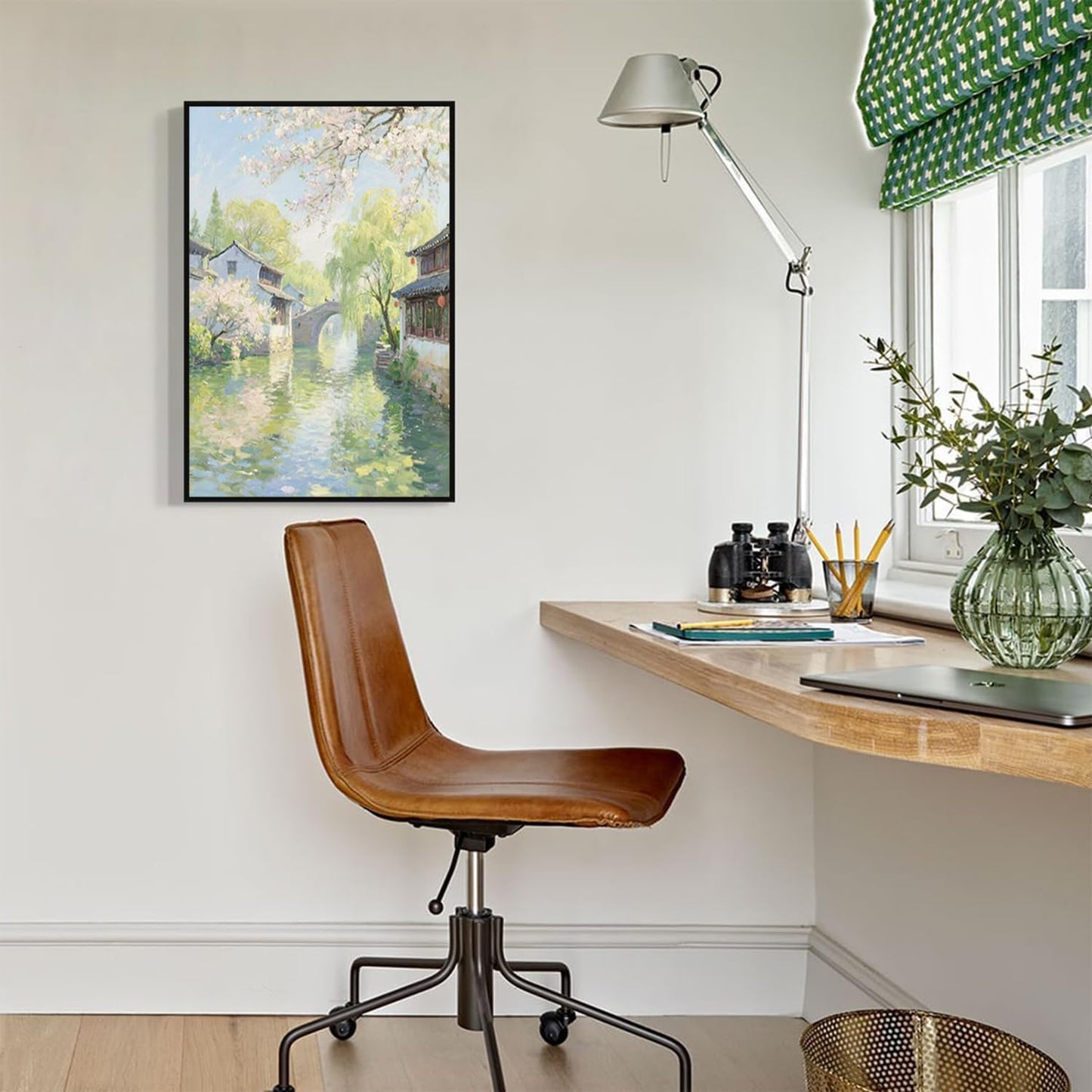 Small bridge stream house Jiangnan style landscape poster suitable for living room bedroom office natural oil painting poster