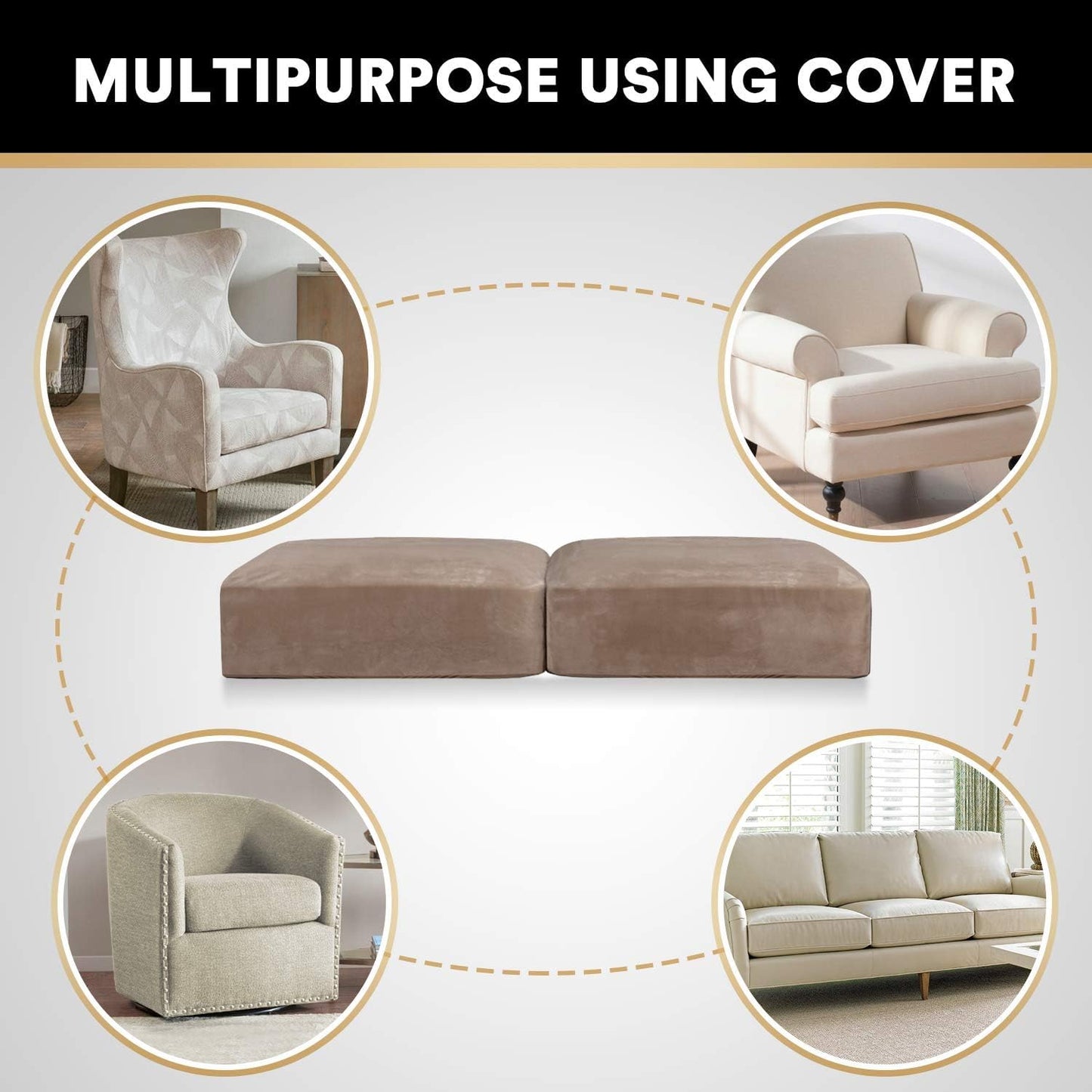 PrinceDeco Velvet Couch Cushion Cover Soft Stretch Cushion Slipcover for Chair Loveseat Sofa Cushion Furniture Protector Seat Cushion Sofa Cover (2 Piece Large Sofa Cushion Covers, Taupe)