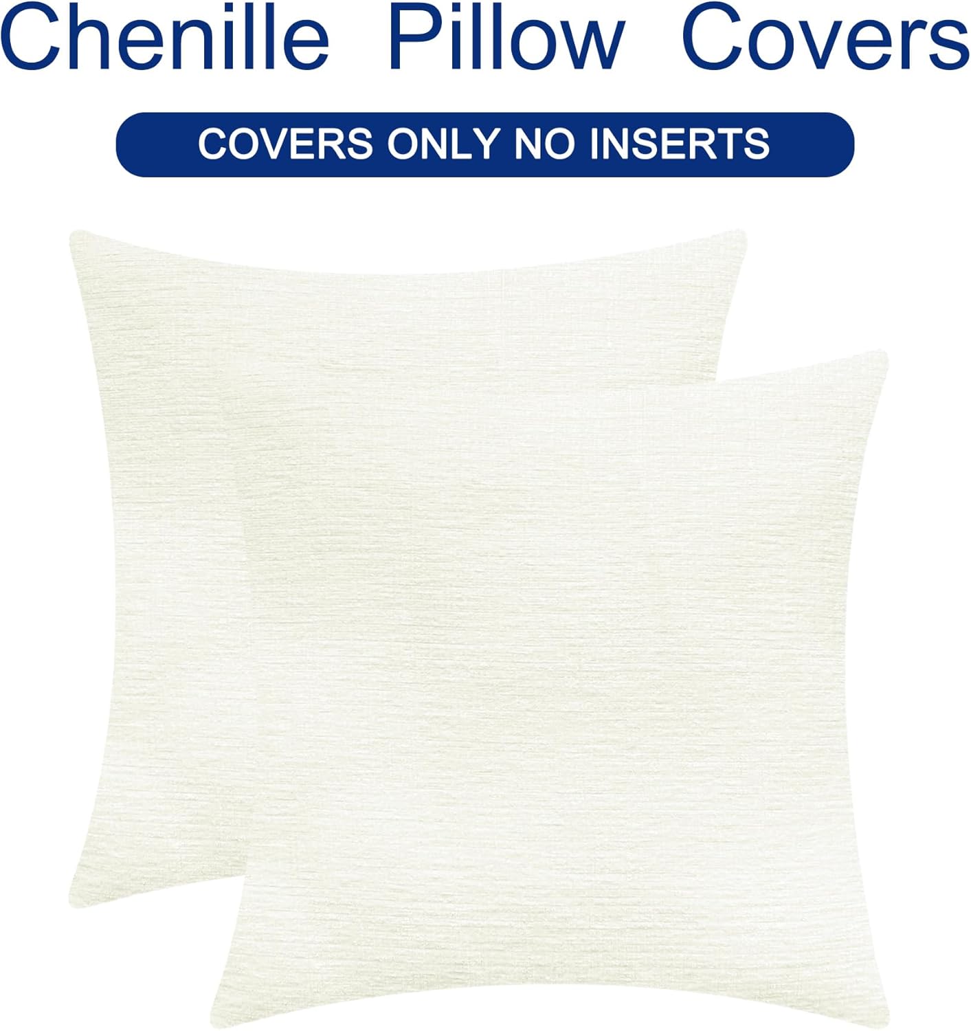 CaliTime Throw Pillow Covers Decorative 26 X 26 Inches Pack of 2 Cozy Chenille Cushion Cases for Couch Sofa Bed Living Room Home Cream
