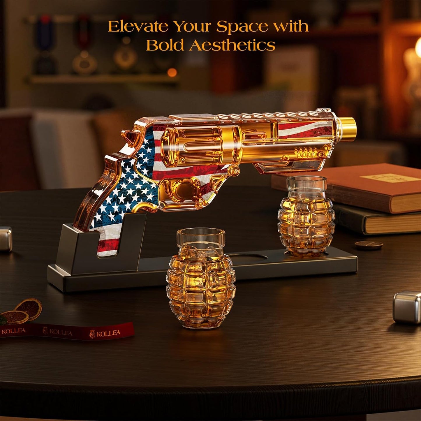 Birthday Gifts for Men Dad, Kollea Flag Whiskey Decanter Sets with Grenade Shot Glasses, Gifts Ideas for Brother, Holiday, Father, Husband, Boyfriend, Military Enthusiasts, Funny Anniversary Present