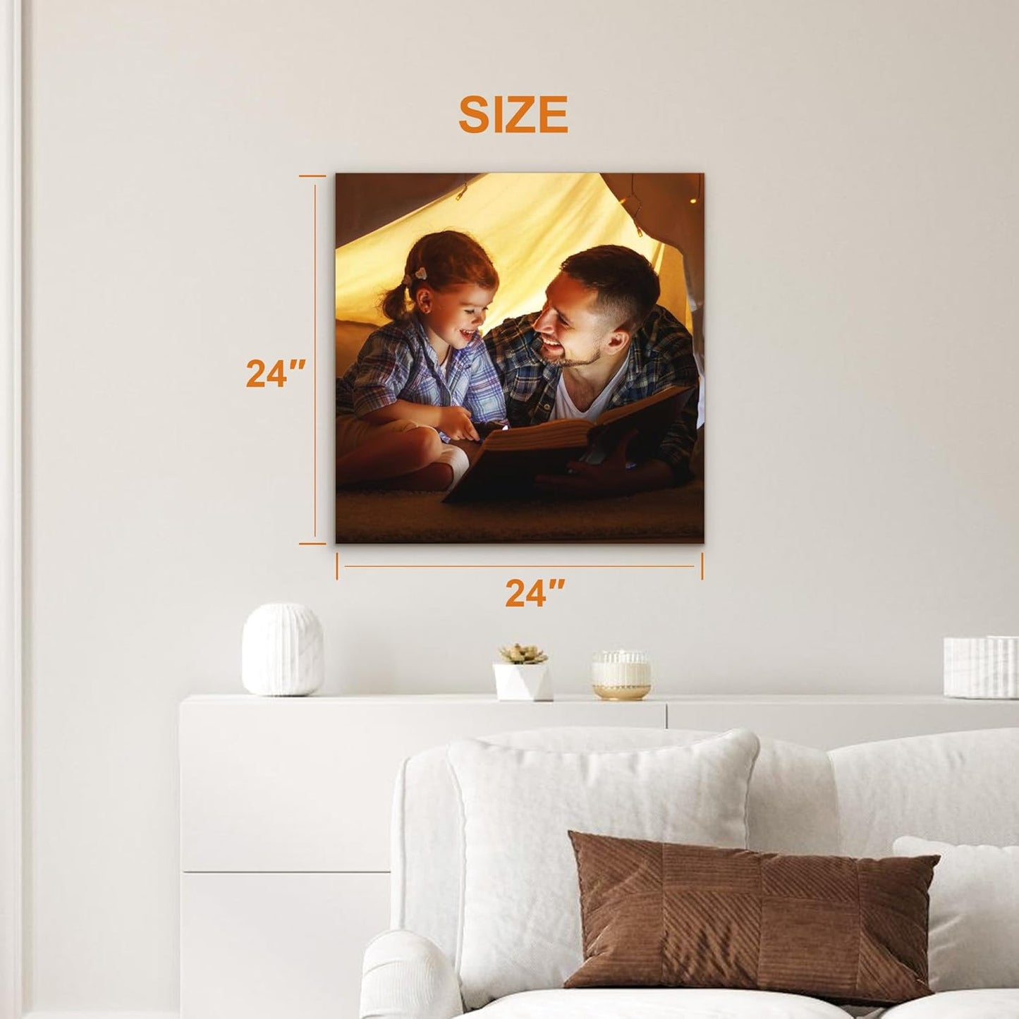 Custom Canvas Prints with Your Photos- Personalized Print Canvas Pictures, Custom Wall Art Gift for Living Room, Bedroom, Wedding Family Baby Pets Framed 24 x 24 inche