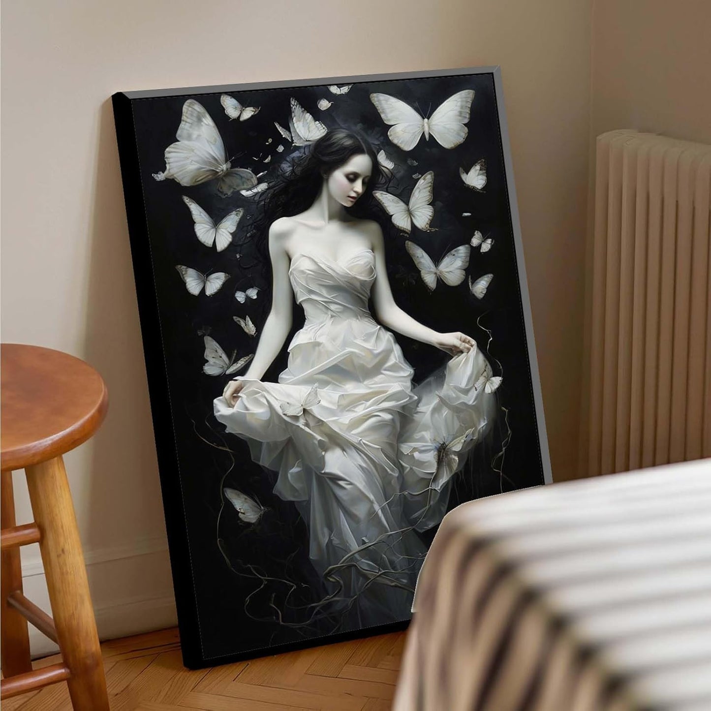 JFHCQJPK Vintage Gothic Feminine Canvas Wall Art Print Butterfly Poster Moody Preppy Wall Art Dark College Decor for Home Bedroom24x36in Metal blackFramed