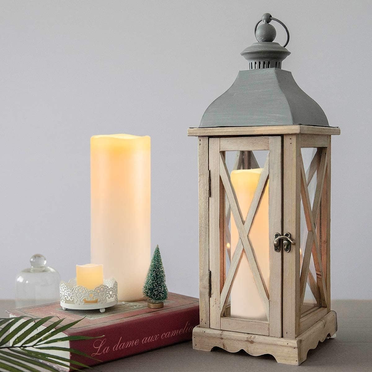 Homemory 4" x 10" Large Waterproof Outdoor Flameless Candles, Battery Operated LED Pillar Candles with Remote and Timers for Indoor Outdoor Lanterns, Long Lasting, Dark Ivory, Set of 4