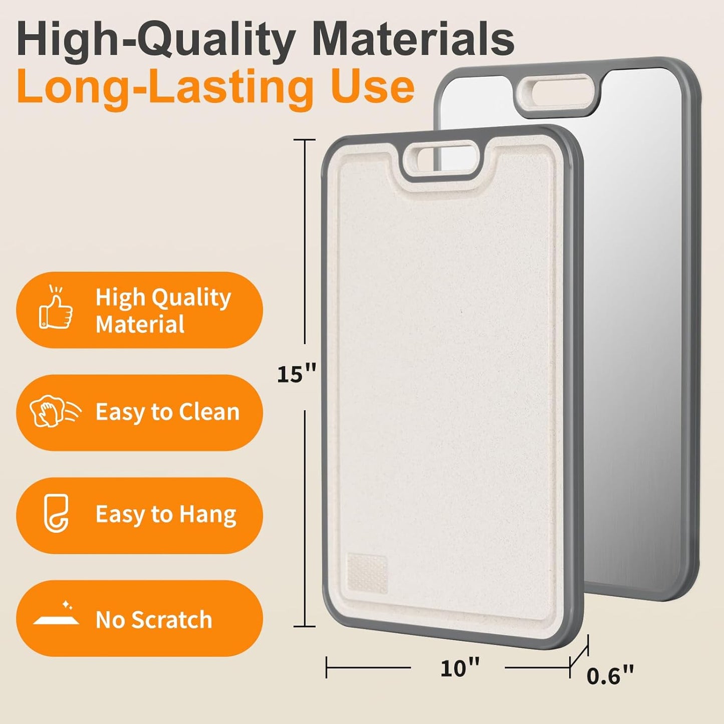 Titanium cutting boards for Kitchen,Double Sided Food Grade,Pure Titanium and Wheat Straw PP, Double Chopping Boards for Meat and Fruits Easy to Clean Size 15’’x10’’