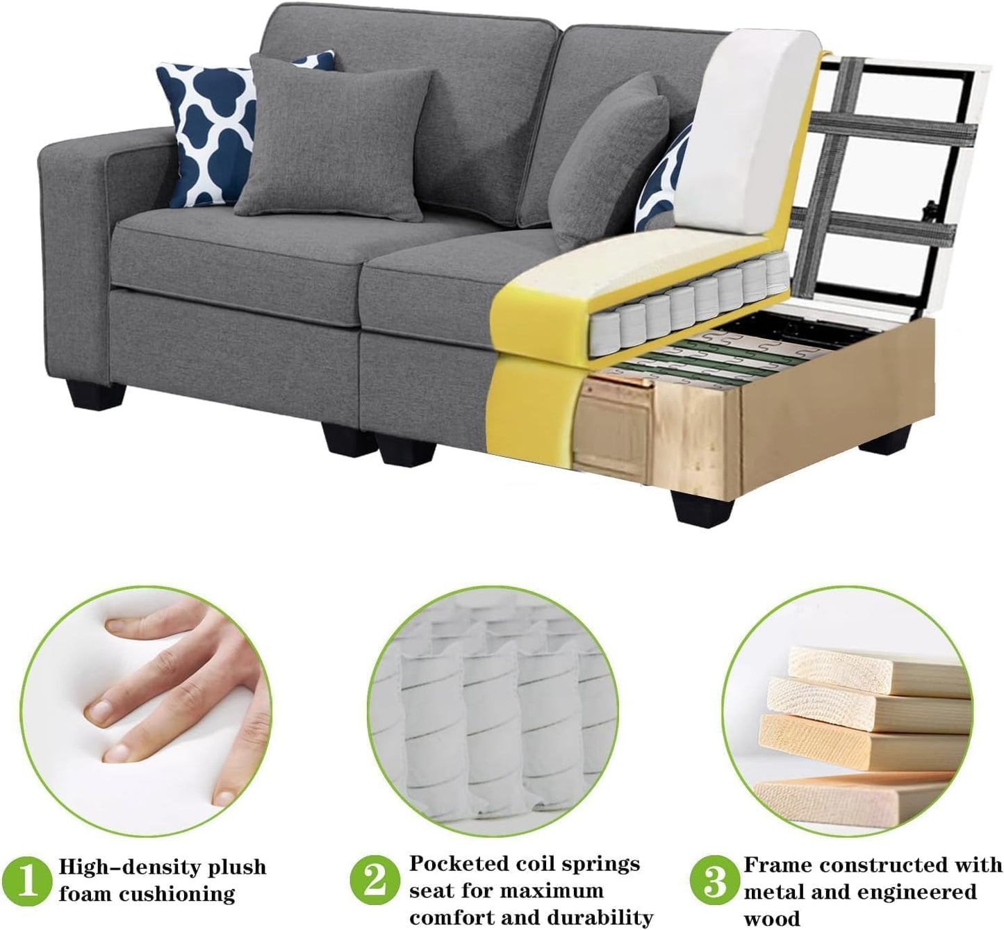 L Lengend Vansen Modular Sectional Sofa U Shaped Couch with Ottoman Modern Reversible Corner Sectional Couch for Living Room (Dark Grey, U Shaped Sofa-6)