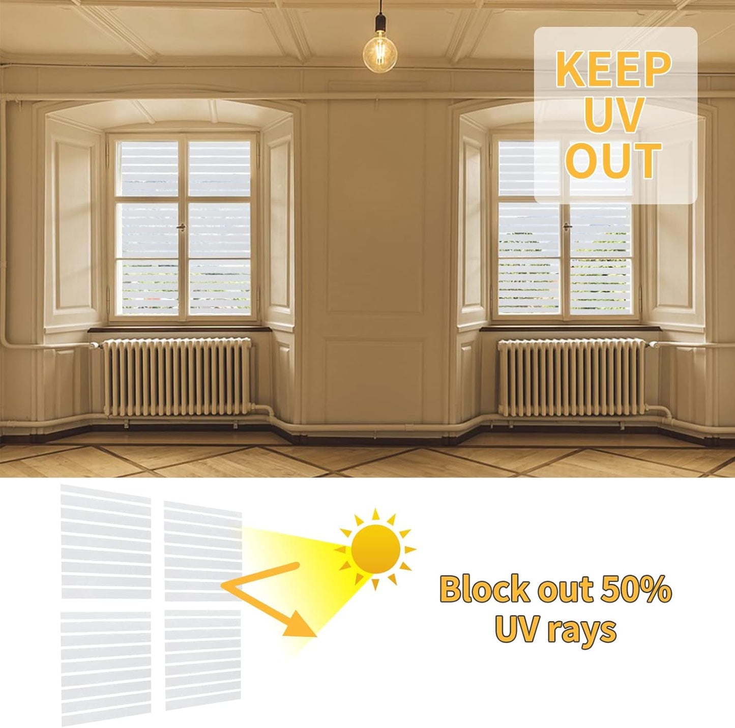 Window Privacy Film, Stripe Window, Film Static Cling, Anti UV, Heat Control, Ideal for Home Shower Office Glass Door (Stripes Pattern, 17.5X78.7Inch)