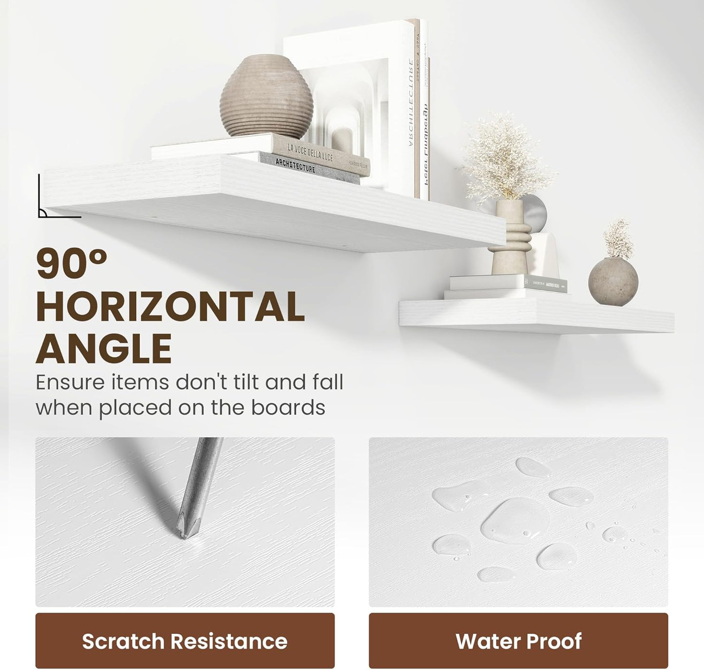 24 Inch Floating Shelves, 11.6 Inch Deep Floating Shelves for Wall, Floating Shelf with Invisible Brackets, Deep Shelves for Bathroom, Bedroom, Living Room, 2 Pack, White