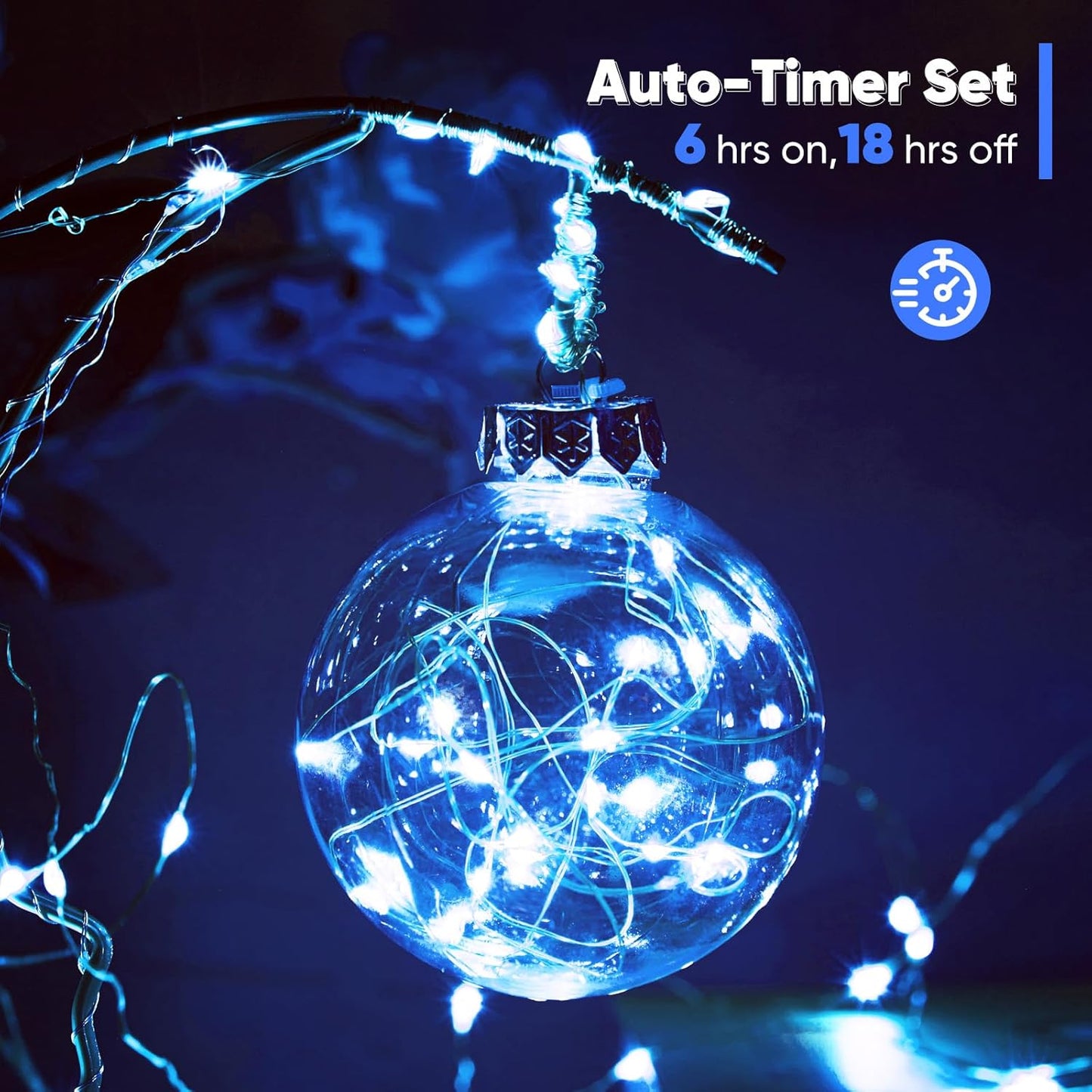 4 Pack 32.8 Ft. Battery Operated Outdoor String Lights with Remote & Timer, LED Blue Fairy Lights, Waterproof Twinkle Lights for Bedroom, Dorm, Mason Jar, Wedding, Party, Christmas